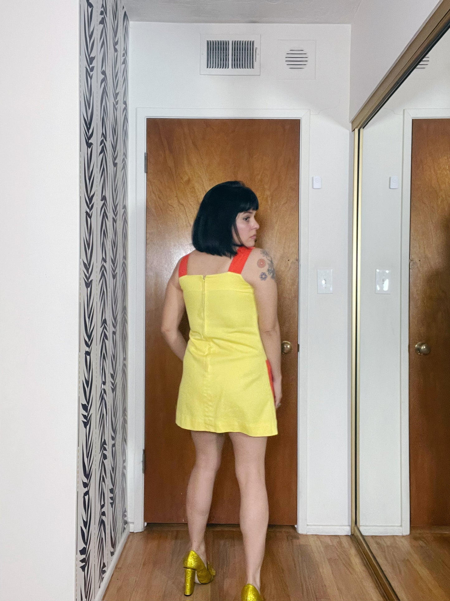 Vintage 60s "Alice Martin" Orange And Yellow Overall Dress - Best Fits Size XS-S