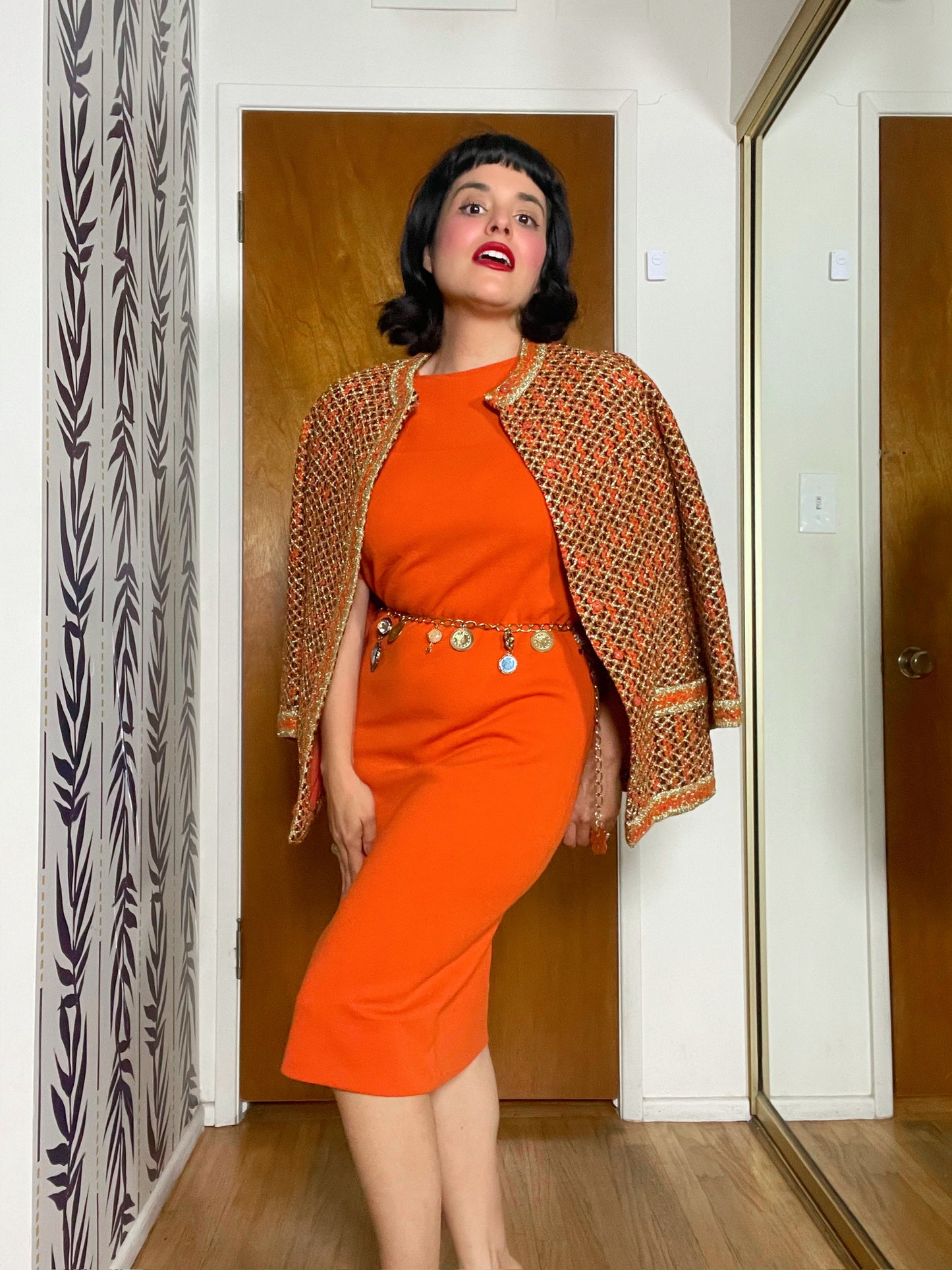 Vintage 60s "Marie-Martine Paris" Orange & Gold Jacket - Best Fits Size XS-M