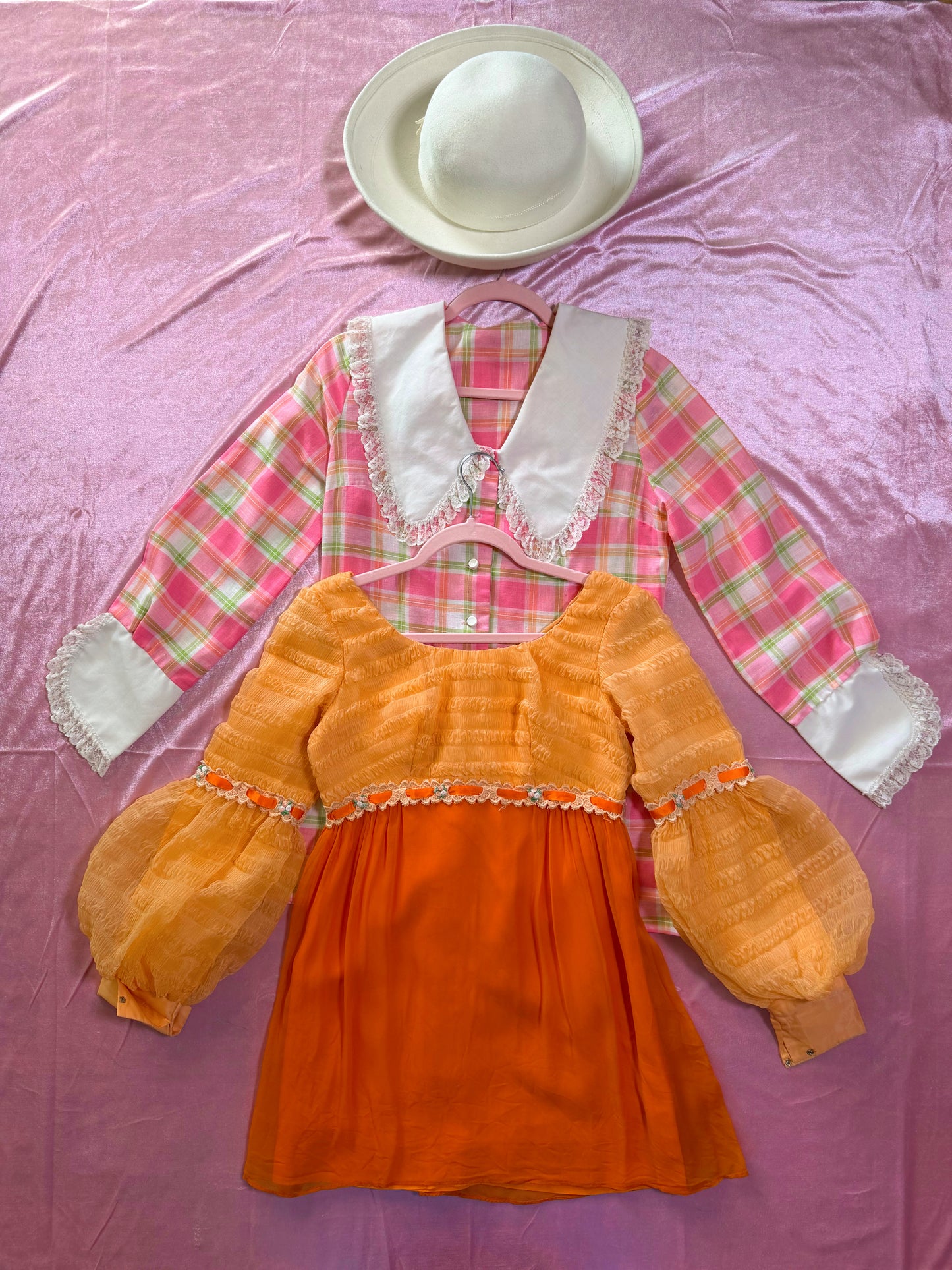 60s Pastel Pink Plaid Ultra Mini Tunic Dress Fits XS-SM