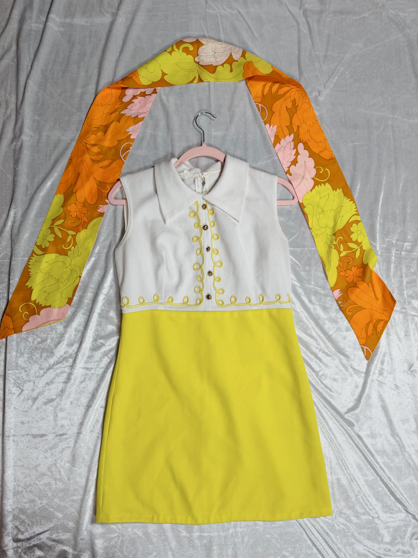 Vintage 60s Yellow and White Sergeant Pepper Dress Fits XS-M