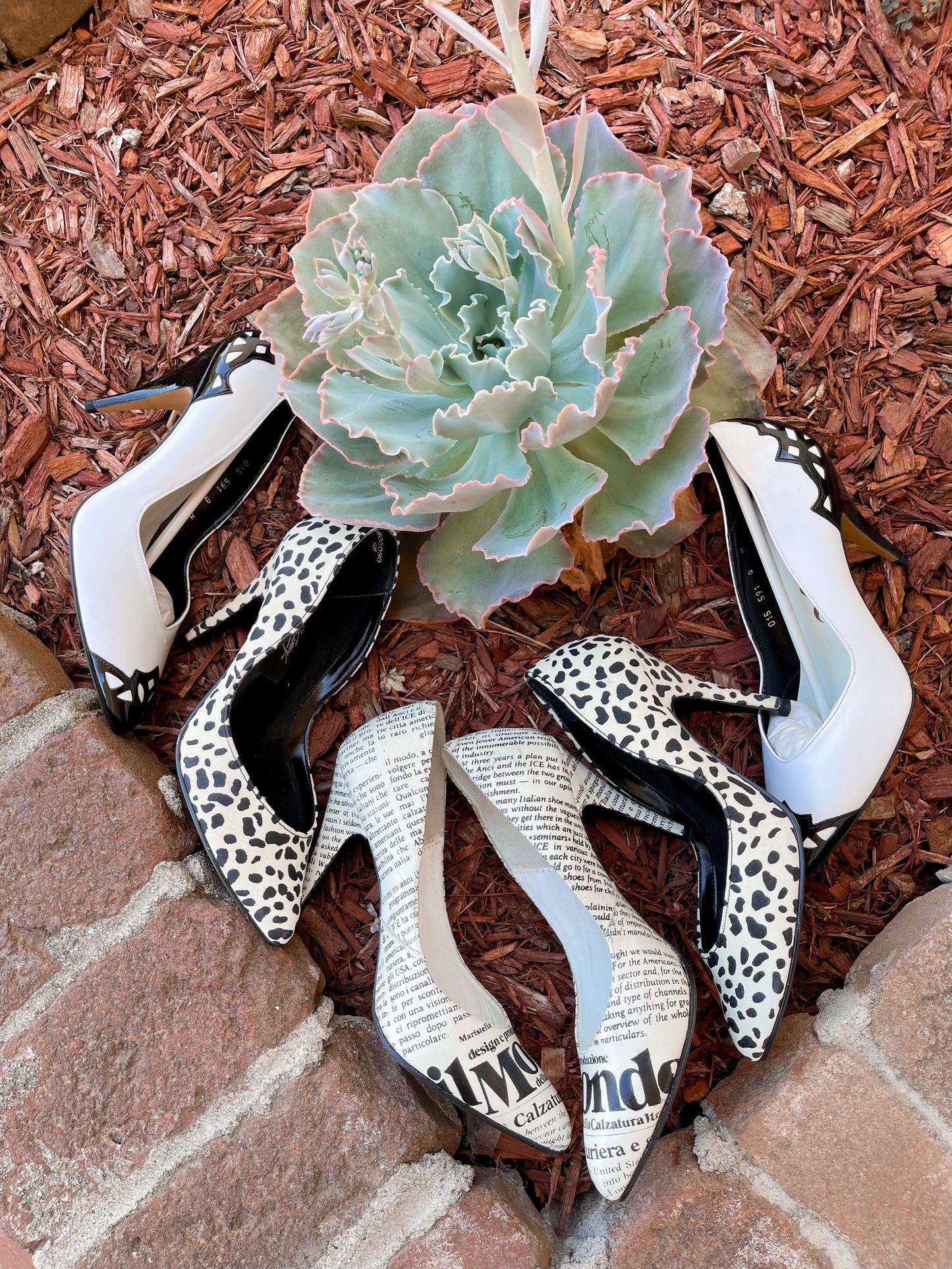 Vintage 80s Abstract Spiderweb Black and White Genuine Leather Heels US Size 8 *No Shoe Box Included*