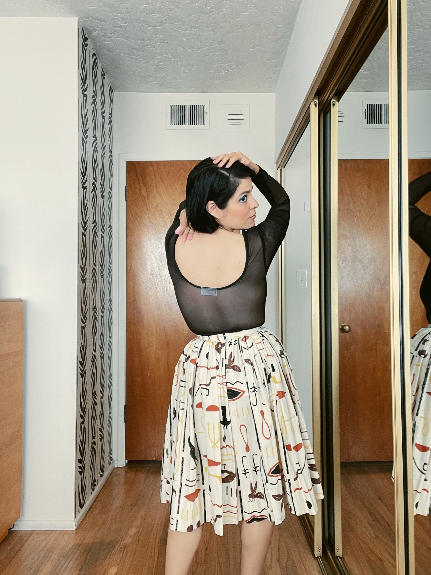 Vintage 50s Hieroglyphics Egyptian Novelty Print Full Skirt Fits Sizes XXS-XS