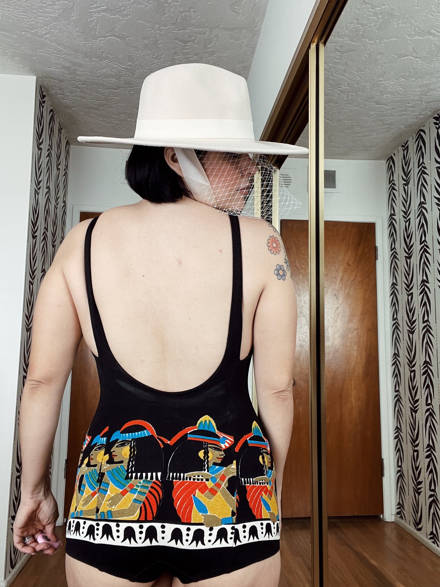 Vintage 50s / 60s Triumph Cleopatra Novelty Print Swimsuit Fits Sizes S-M