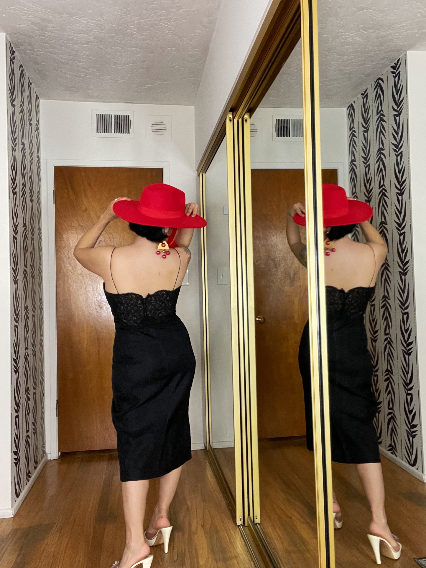 Vintage 50s / 60s Black Wiggle Dress Fits Sizes S-M