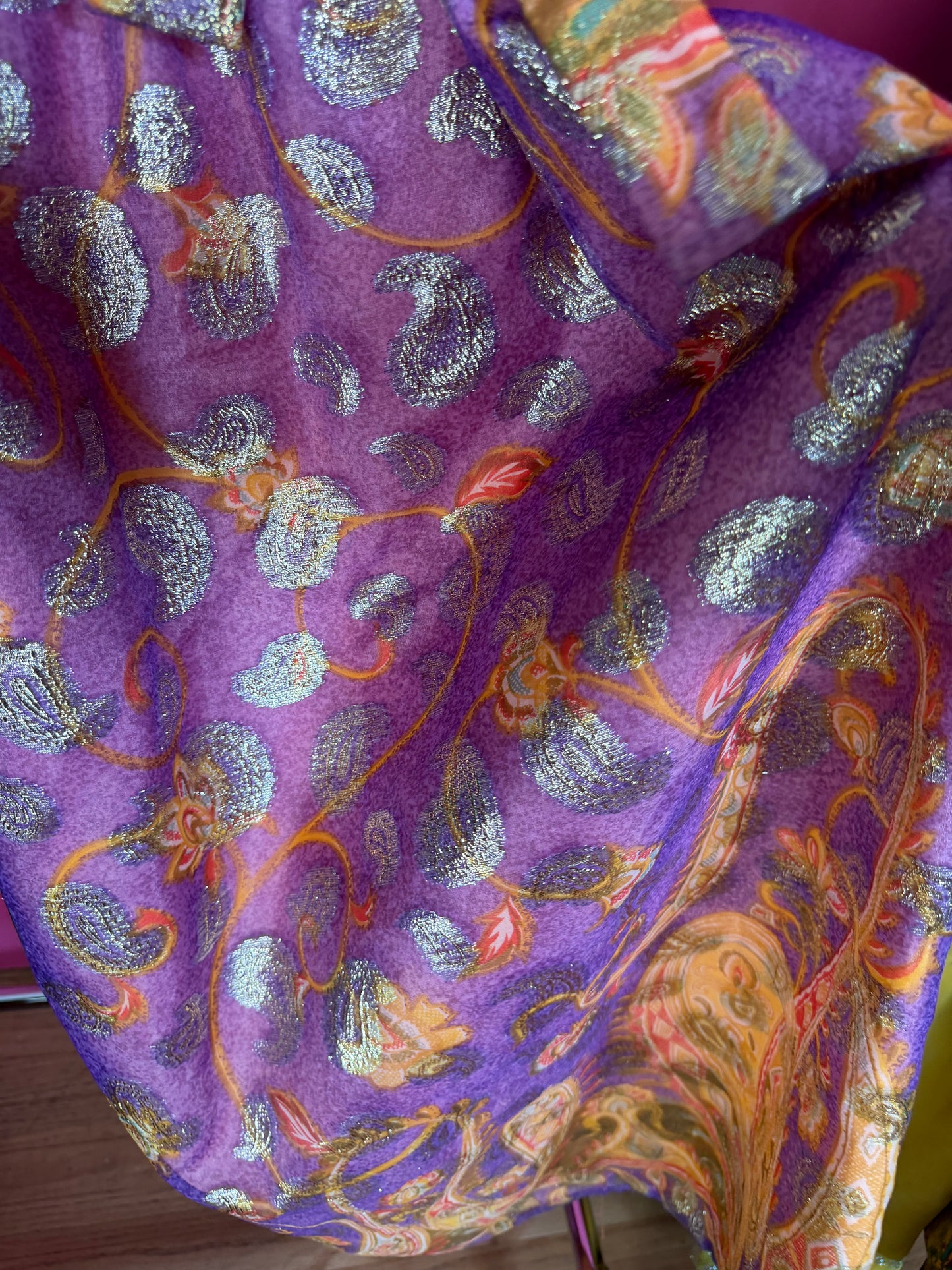 Vintage 60s Krist Sunset Ombre & Gold Paisley Gown Fits XS-SM & Possible size M