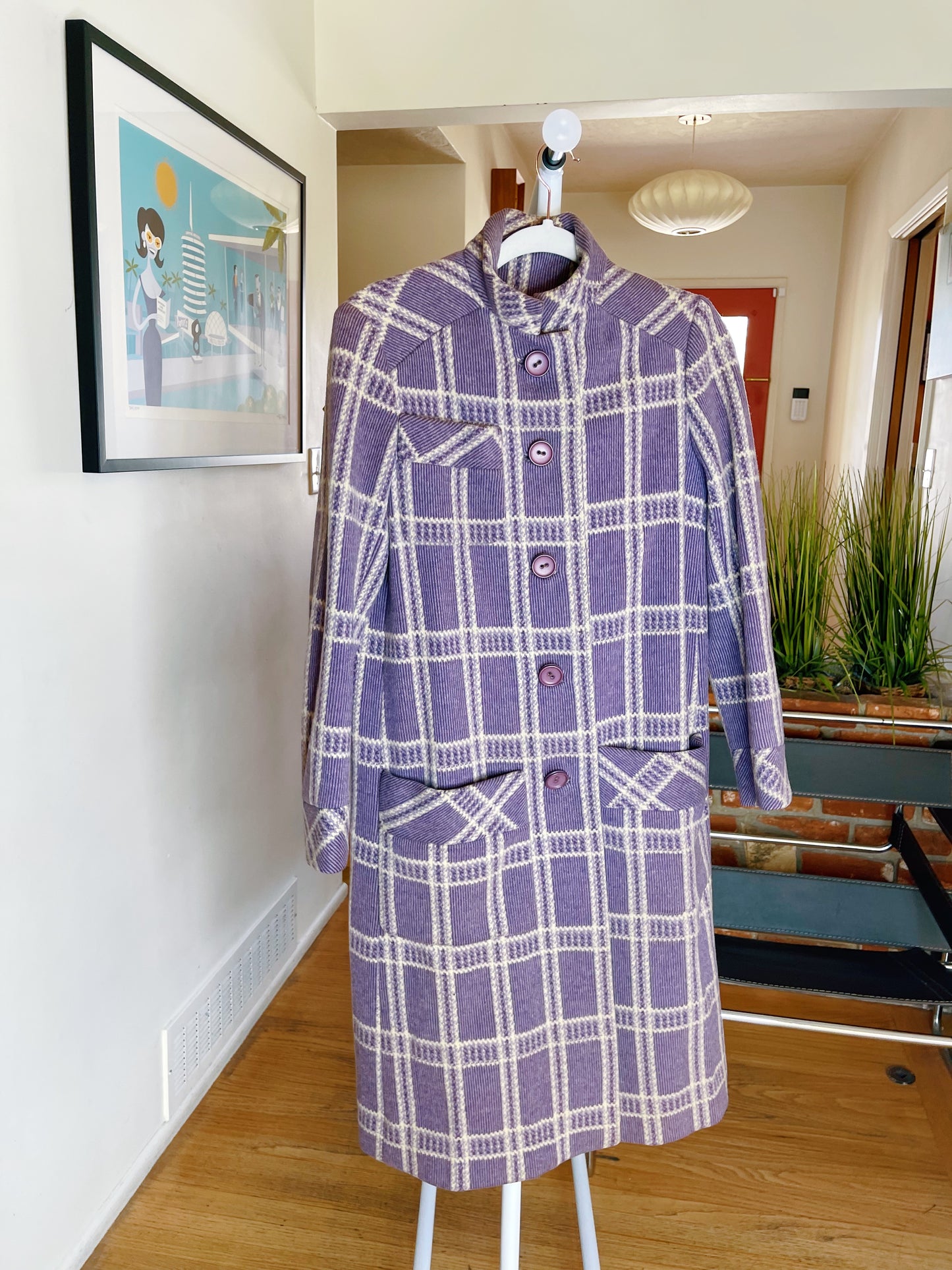 Vintage 60s Mod Donald Brooks Plaid Lavender Lightweight Wool Fits S-L