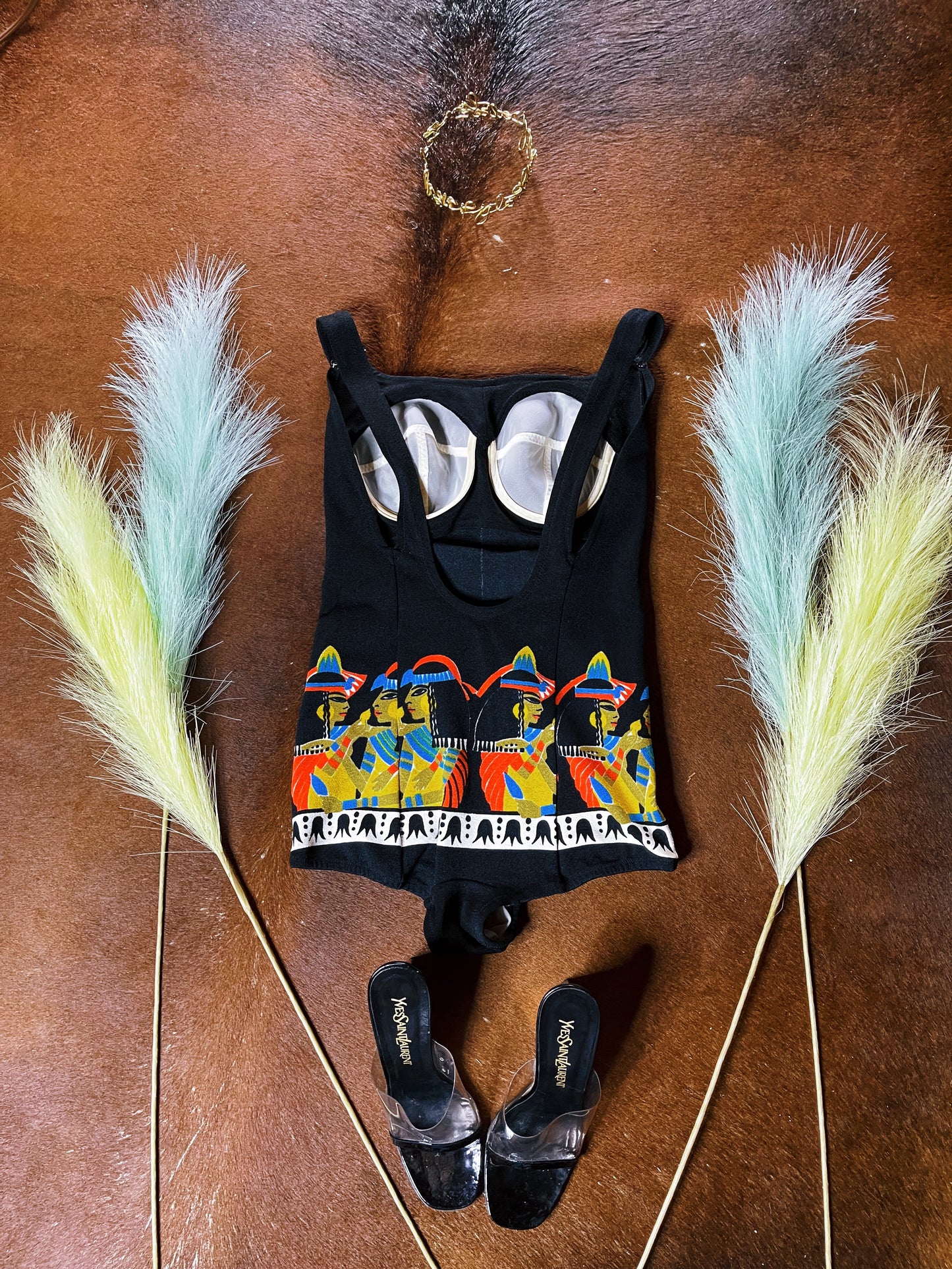 Vintage 50s / 60s Triumph Cleopatra Novelty Print Swimsuit Fits Sizes S-M