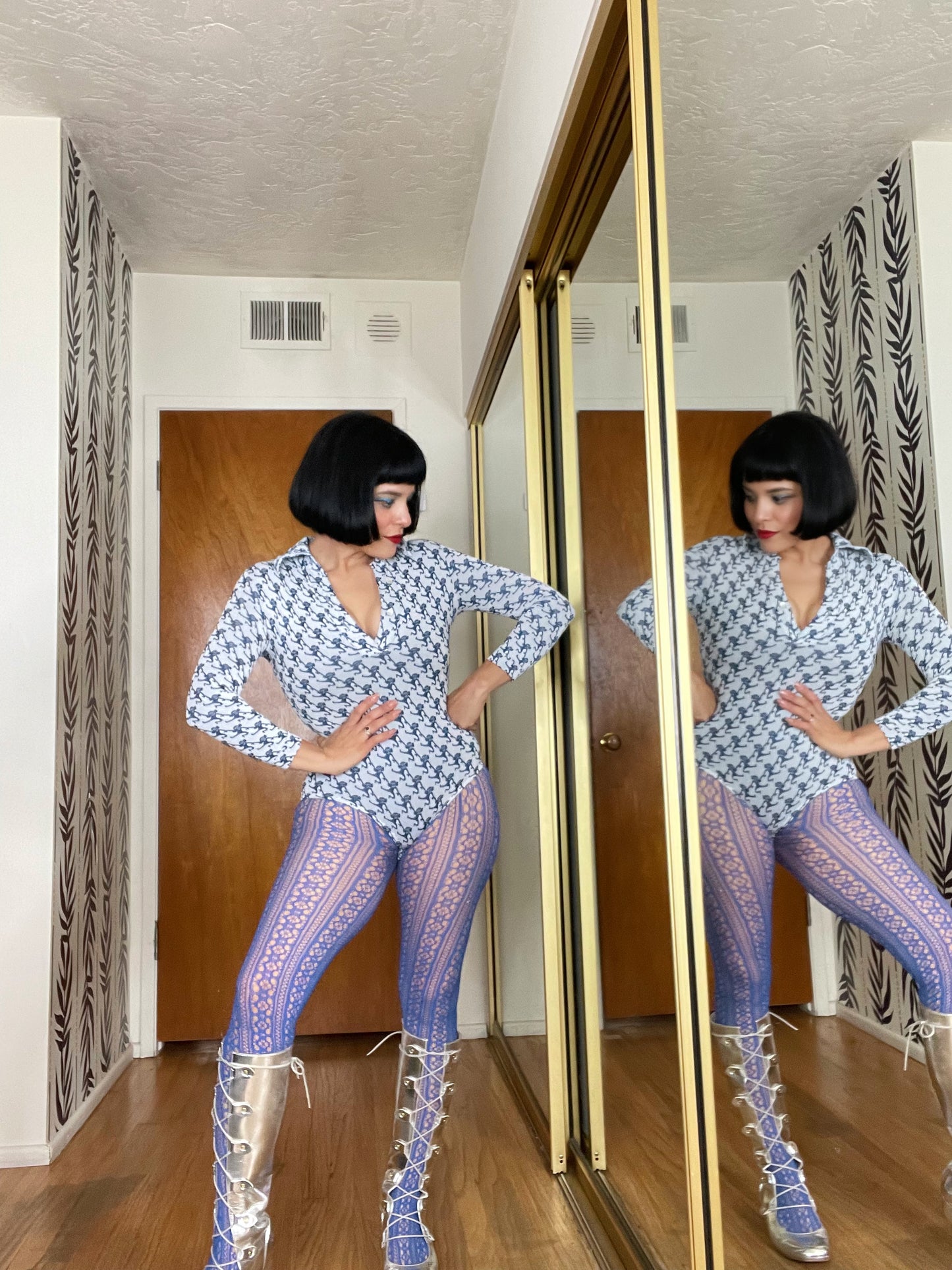 Vintage 60s / 70s Vintage Monkeys-in-a-Barrel stretchy Long Sleeve Bodysuit Fits Sizes XXS-XS