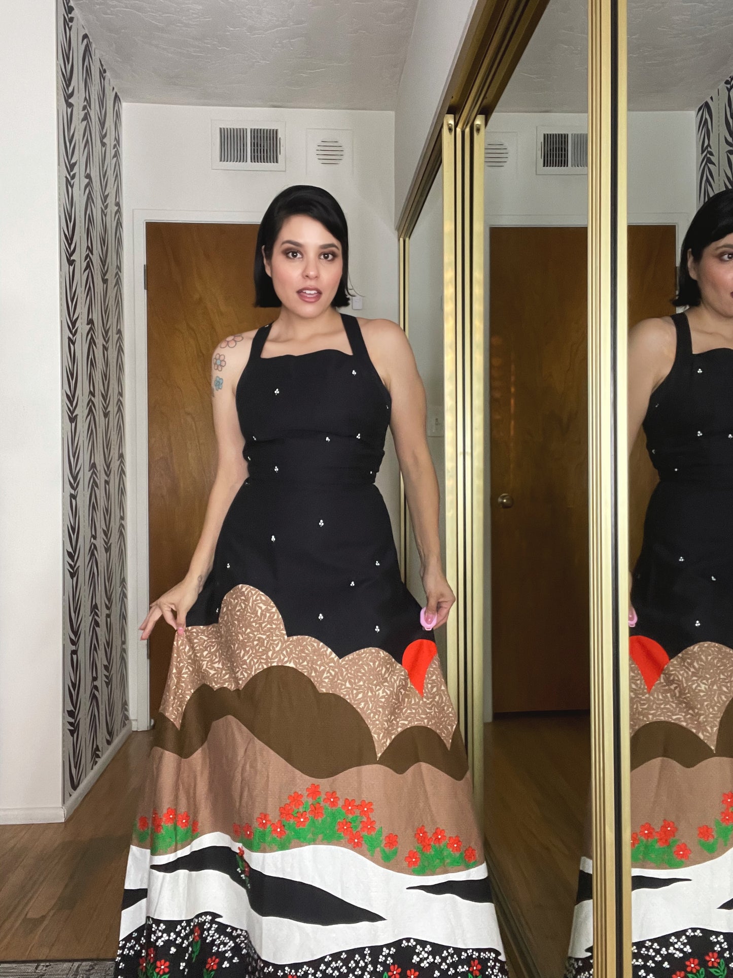 Vintage 60s / 70s Malia Honolulu Novelty Print Maxi Dress Fits XS-S