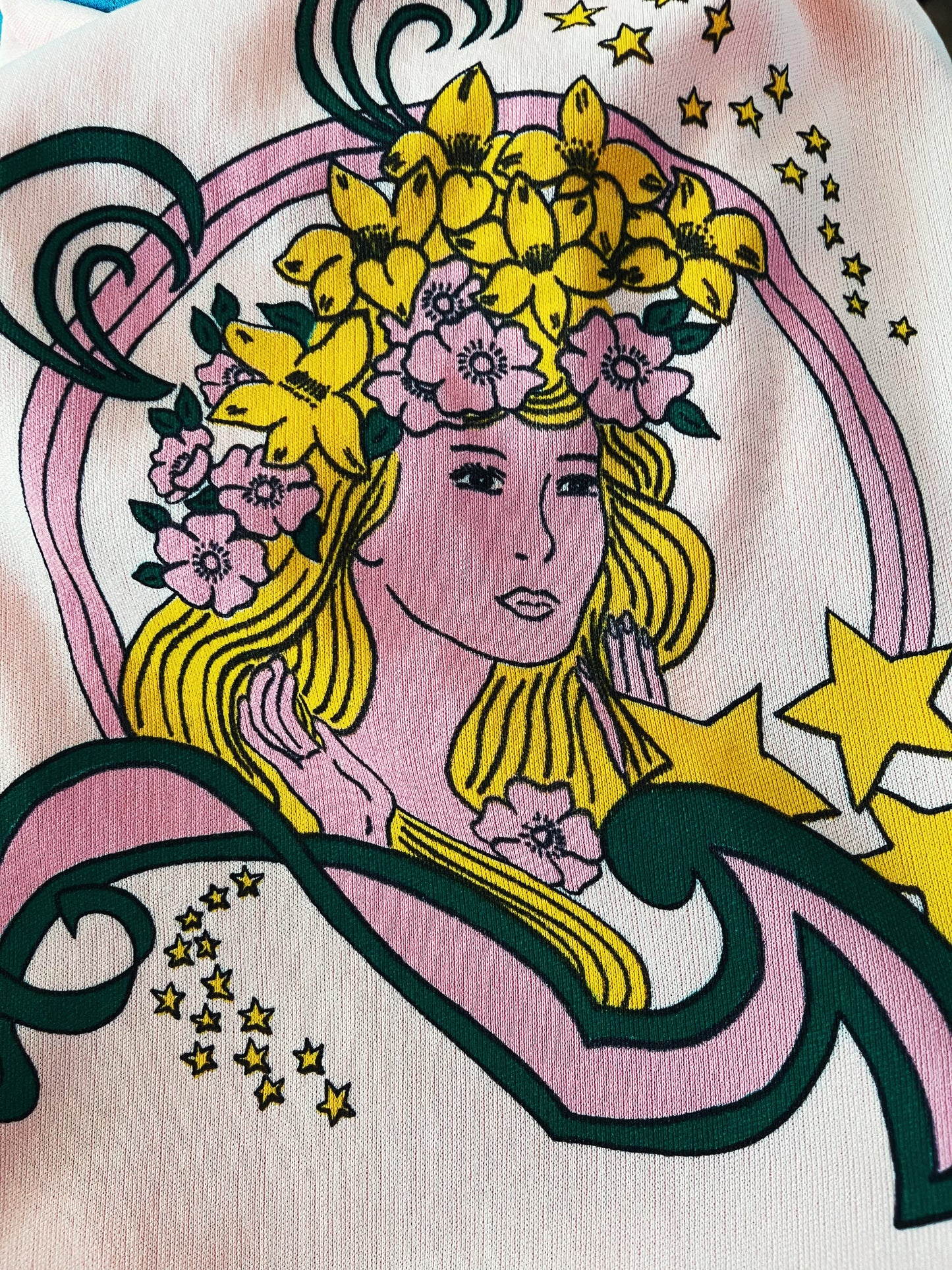 Vintage 60s / 70s Peachy Pink Star Female Floral Novelty Print Halter Jumpsuit Fits Sizes XS-M
