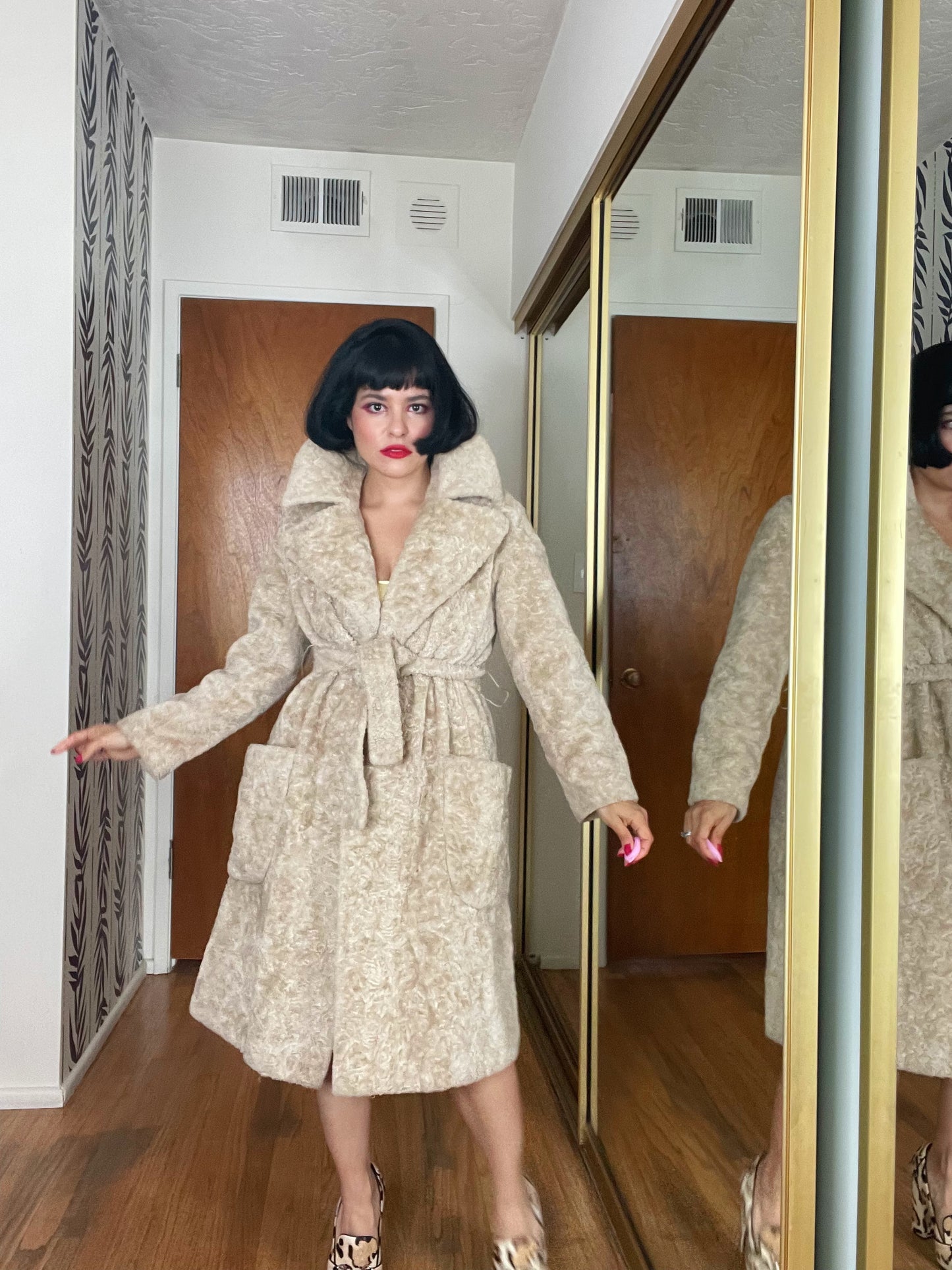 Vintage 60s / 70s Plush Teddy Bear Duster Coat Fits Sizes XS-M