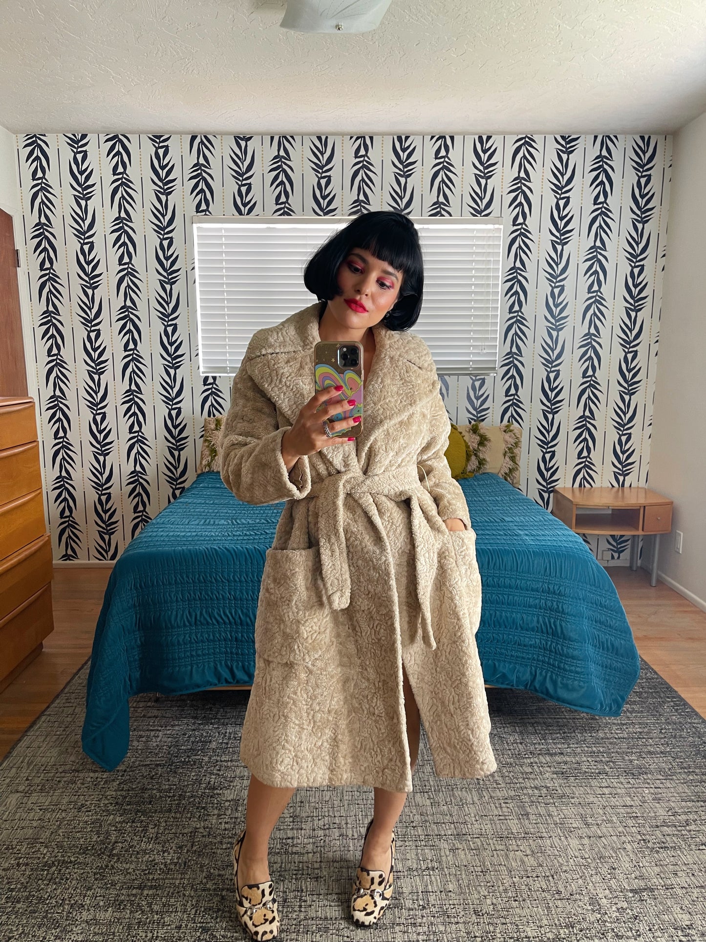 Vintage 60s / 70s Plush Teddy Bear Duster Coat Fits Sizes XS-M