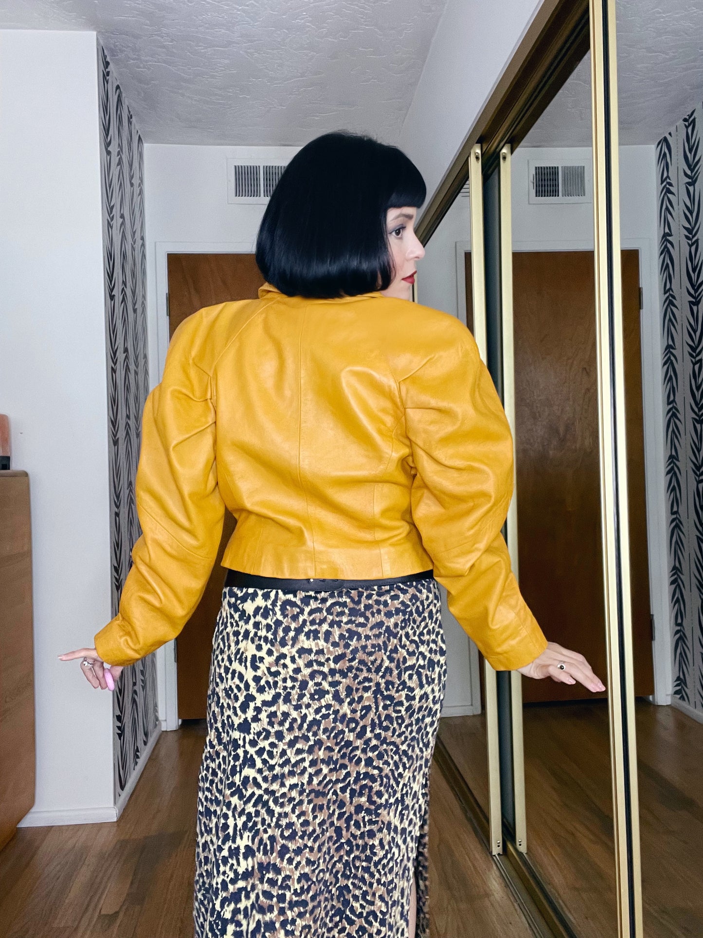 Vintage 80s Nora Ritti Brand Buttery Mustard Yellow Orange Brown Genuine Leather Jacket Fits Sizes M-L