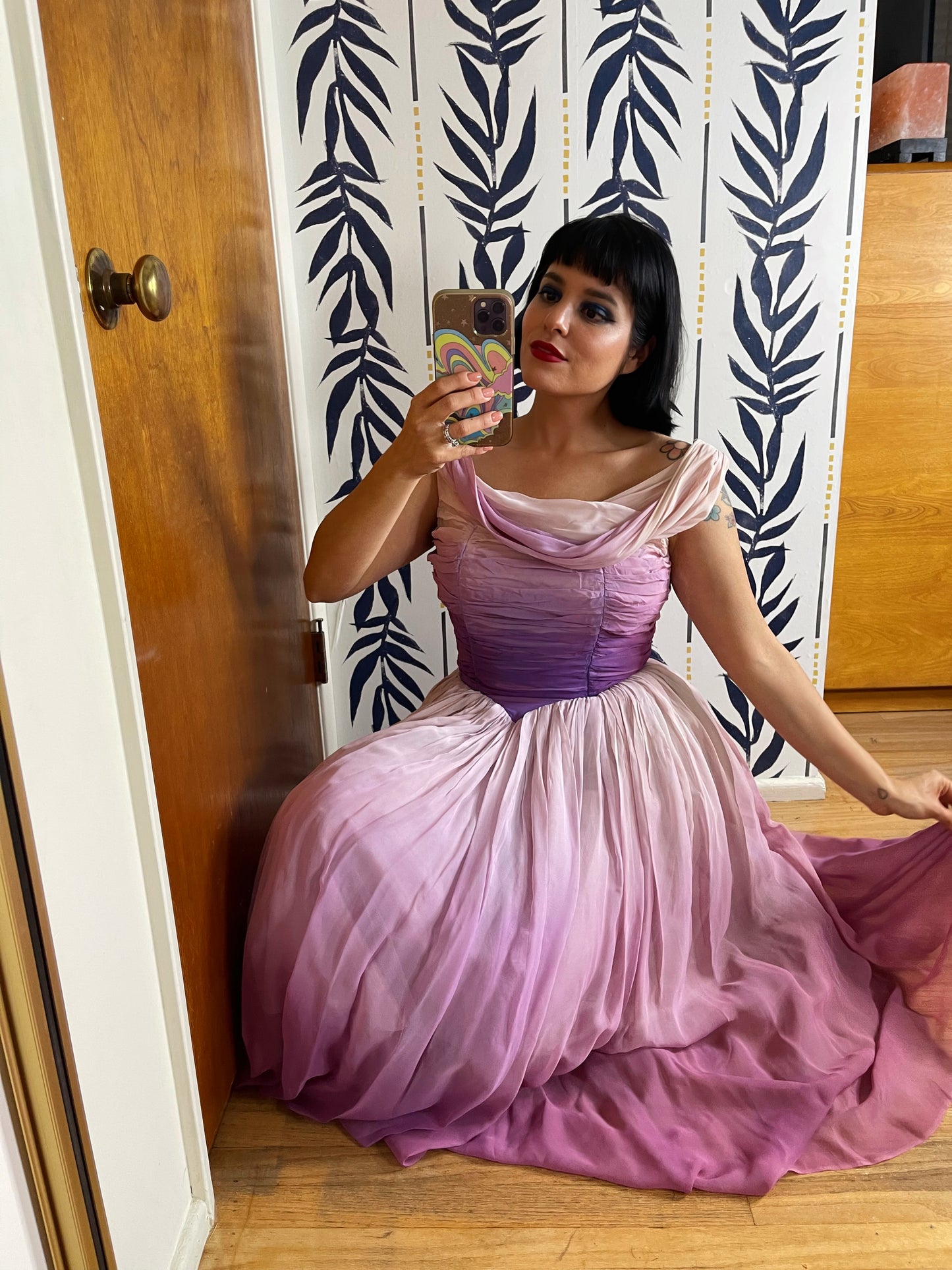 Vintage 50s Ombre Chiffon Purple Dress Fits Sizes XS-S