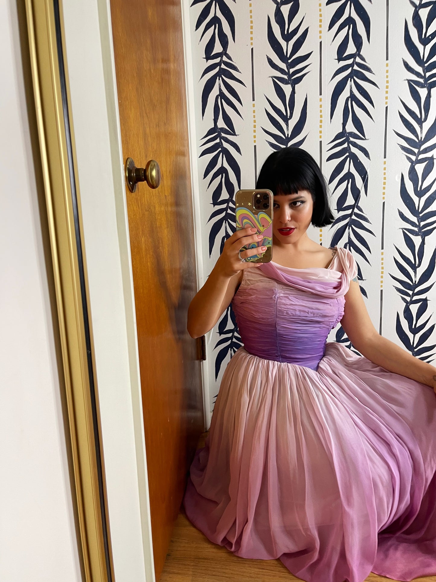 Vintage 50s Ombre Chiffon Purple Dress Fits Sizes XS-S