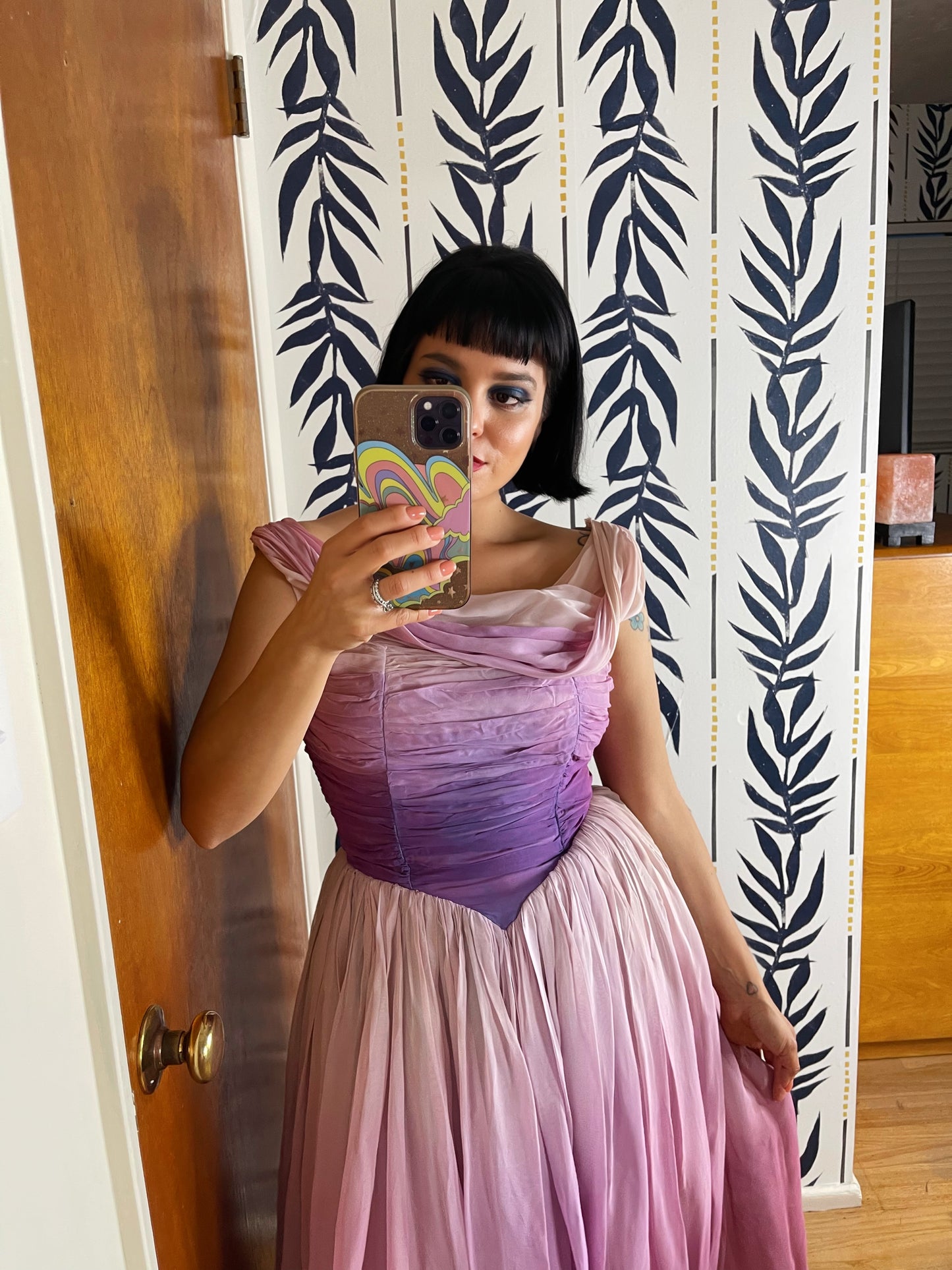 Vintage 50s Ombre Chiffon Purple Dress Fits Sizes XS-S