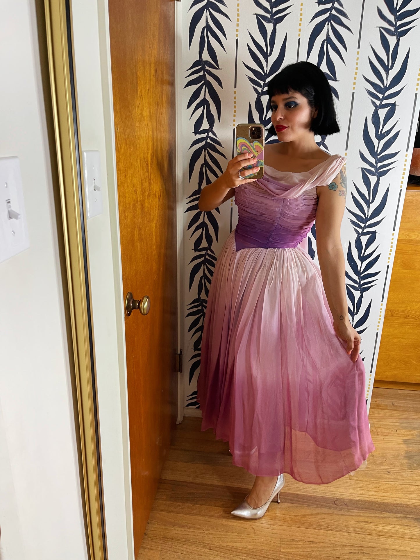 Vintage 50s Ombre Chiffon Purple Dress Fits Sizes XS-S