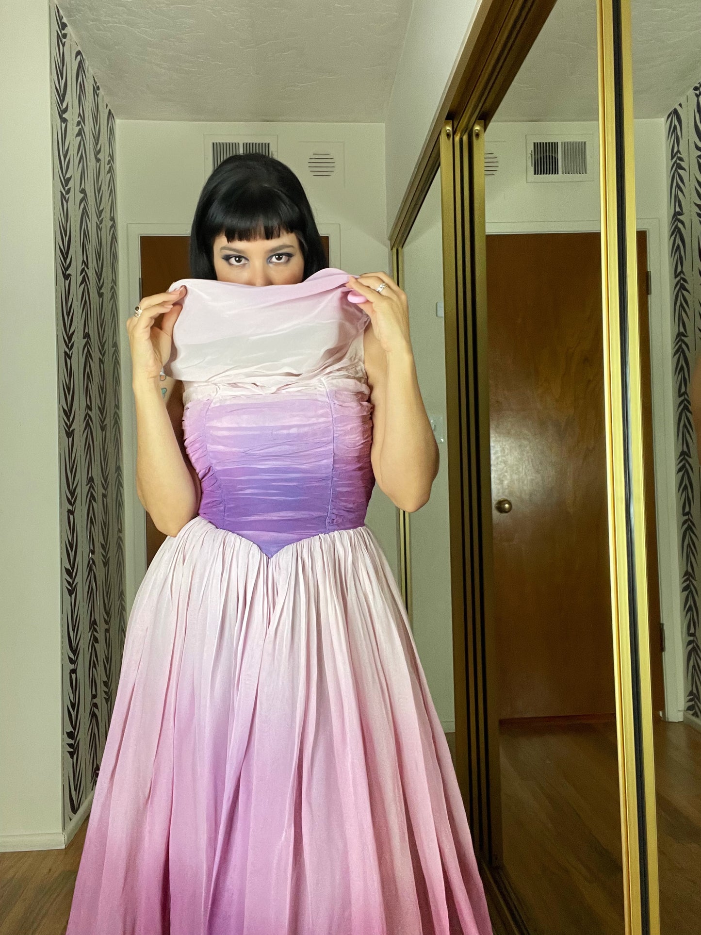 Vintage 50s Ombre Chiffon Purple Dress Fits Sizes XS-S