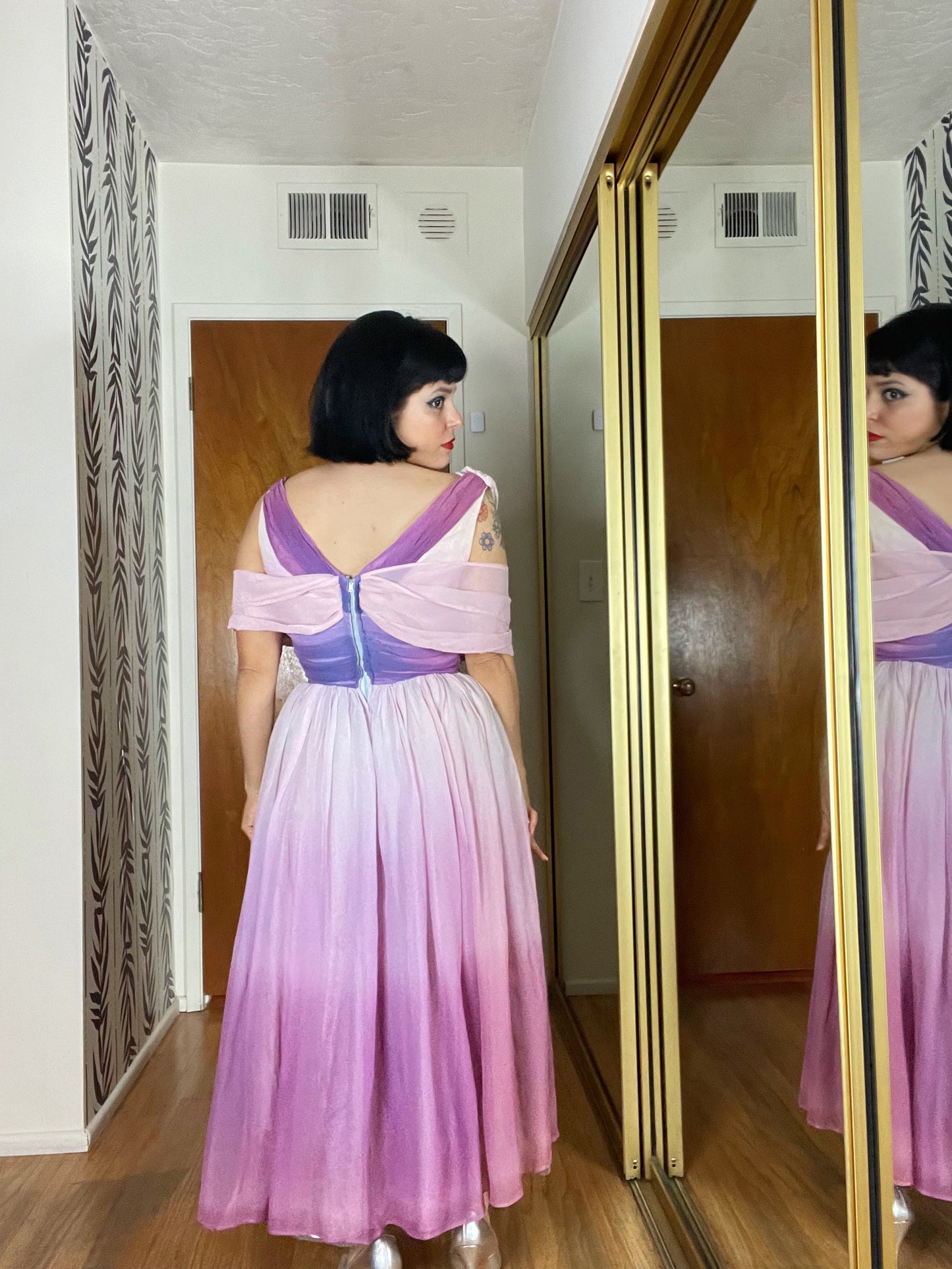 Vintage 50s Ombre Chiffon Purple Dress Fits Sizes XS-S