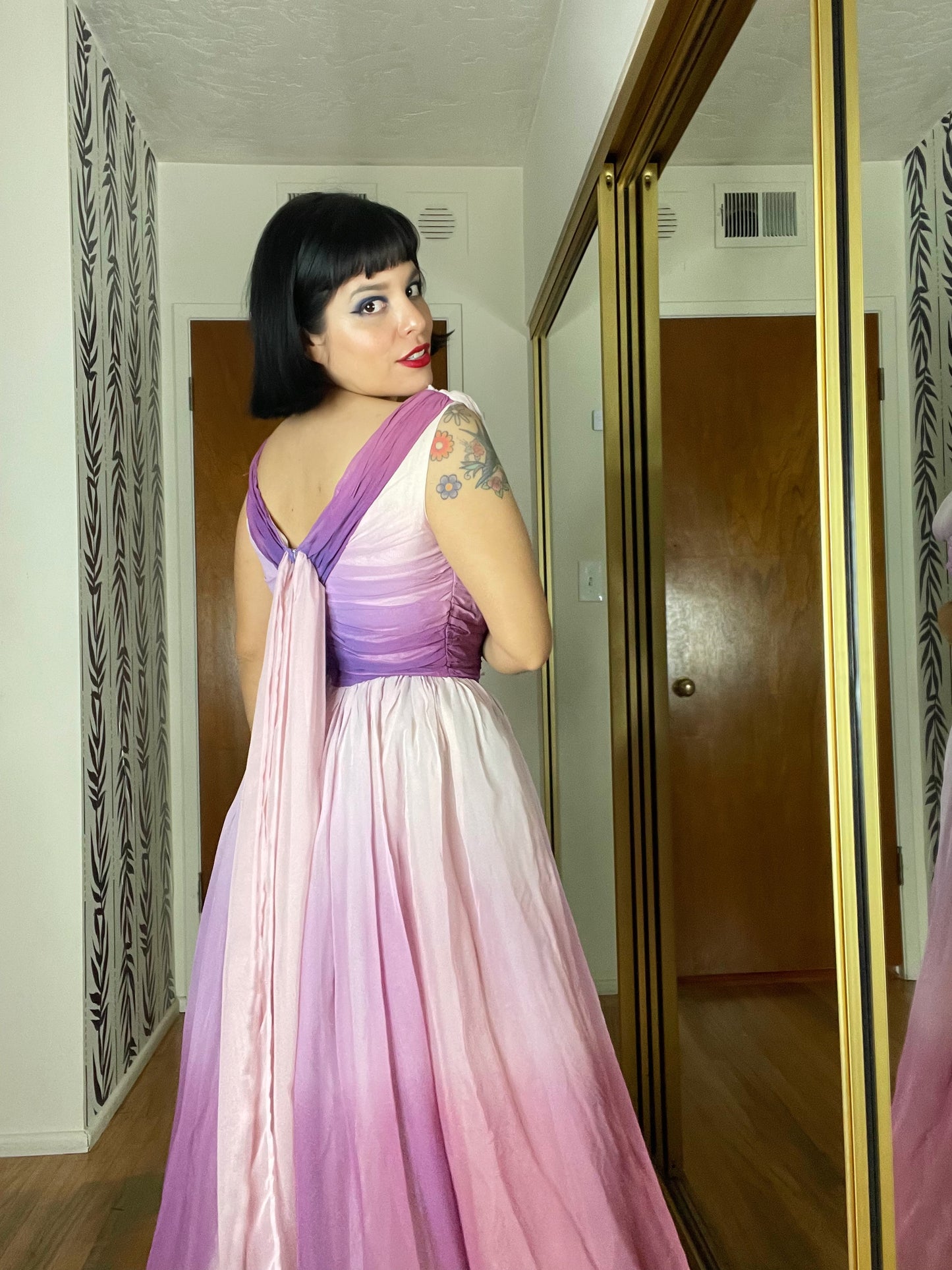 Vintage 50s Ombre Chiffon Purple Dress Fits Sizes XS-S