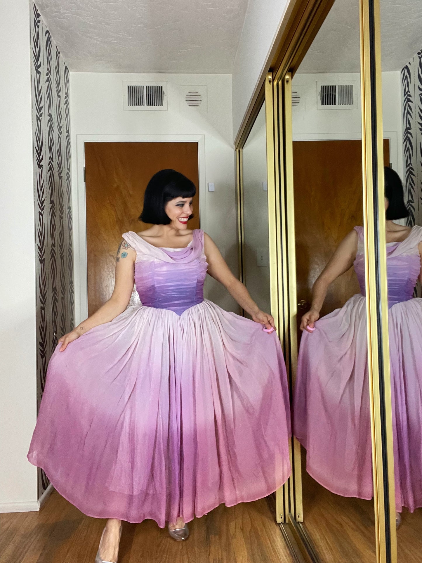 Vintage 50s Ombre Chiffon Purple Dress Fits Sizes XS-S