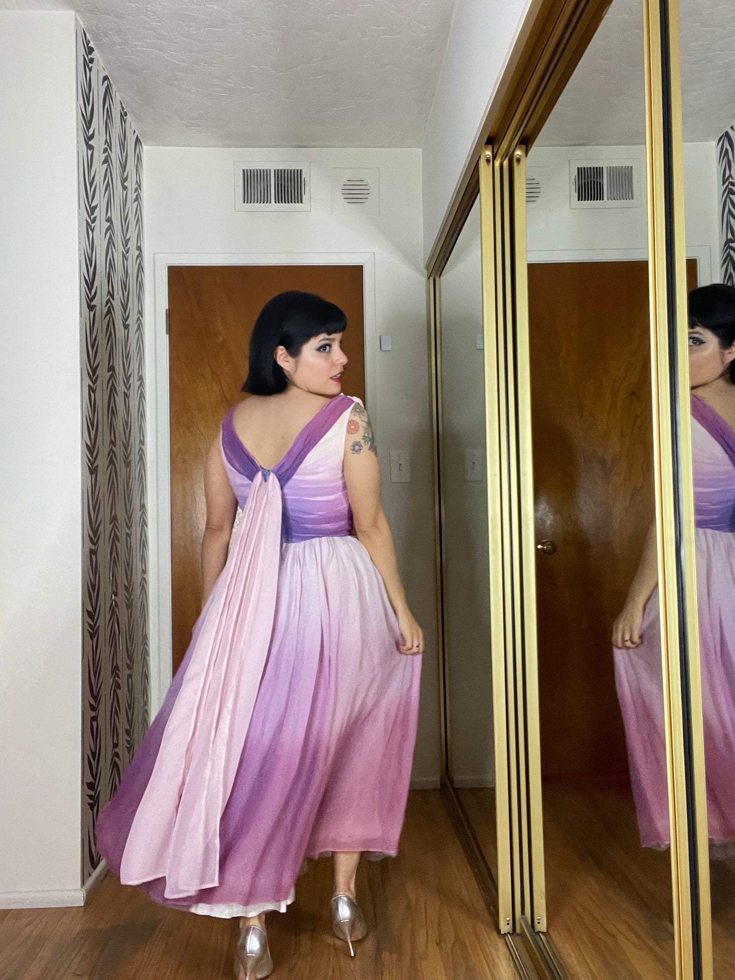 Vintage 50s Ombre Chiffon Purple Dress Fits Sizes XS-S