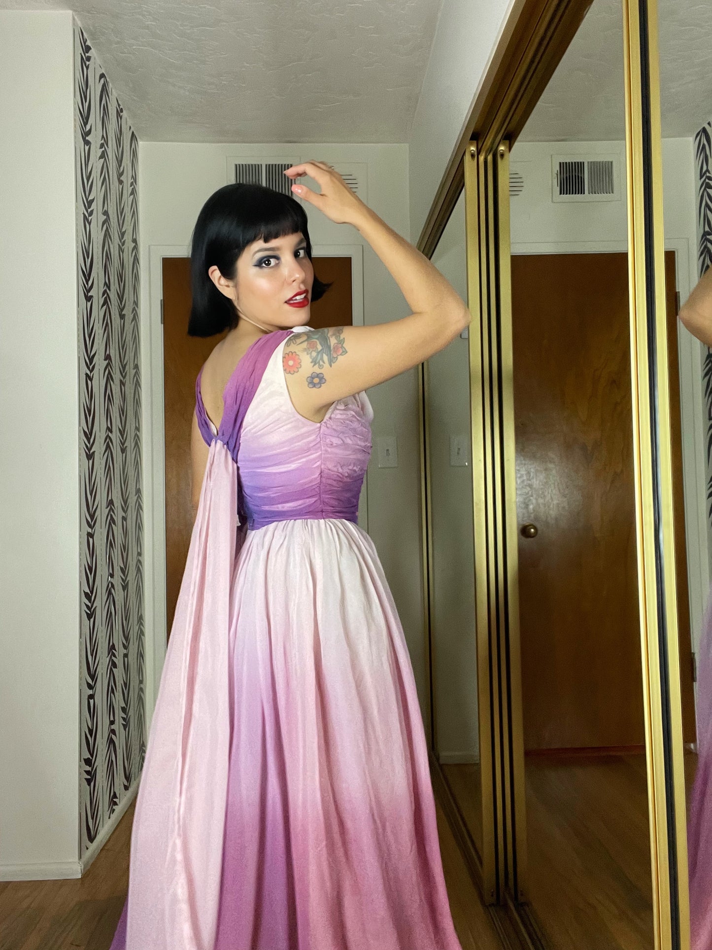 Vintage 50s Ombre Chiffon Purple Dress Fits Sizes XS-S