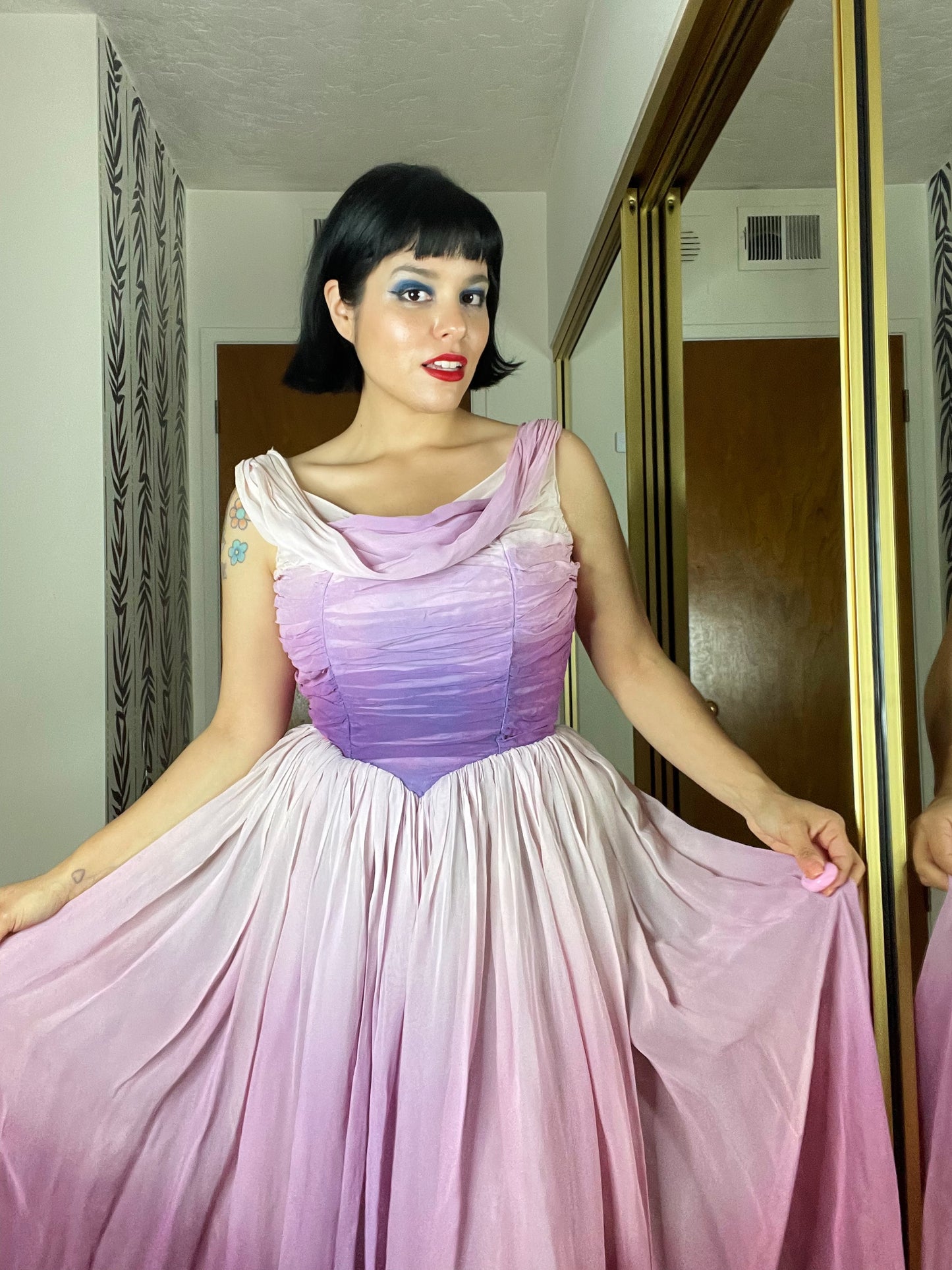 Vintage 50s Ombre Chiffon Purple Dress Fits Sizes XS-S