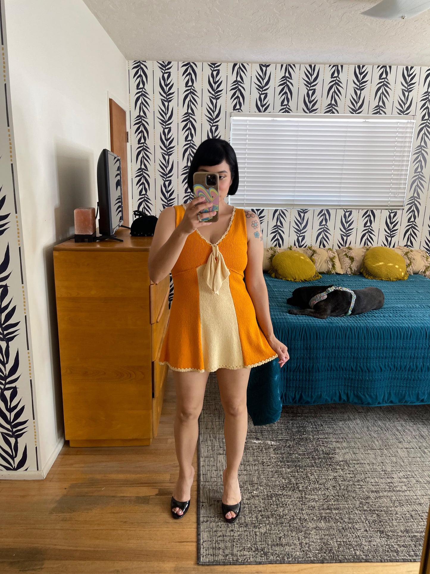 Vintage 60s 70s "Picardo Knits" Two Tone Orange Creamsicle Nautical Style Knit Tunic with High Waisted Pants Matching Set Fits Sizes S-M