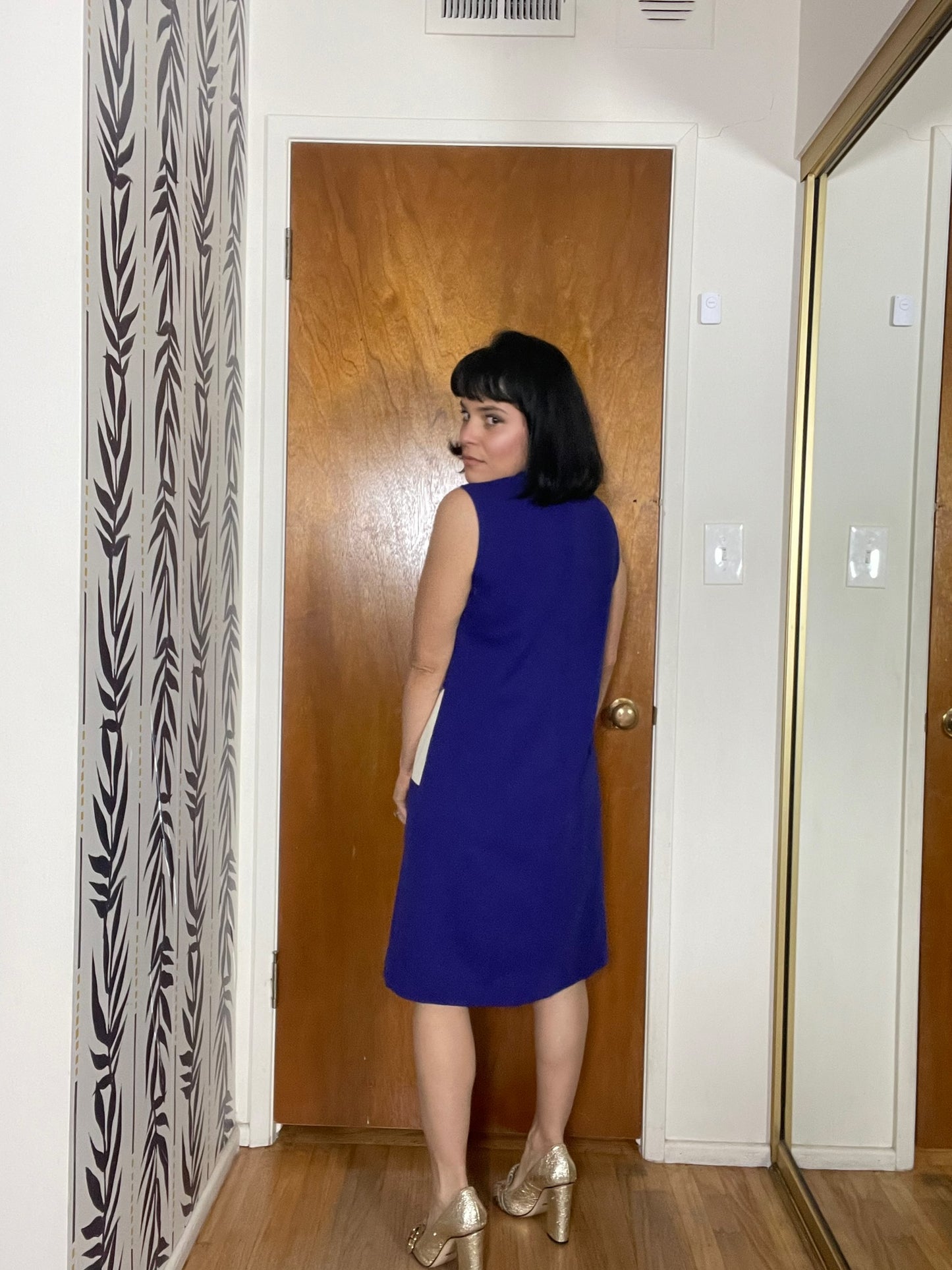 Vintage 60s Purple And White Color Block Mod Dress - Best Fits Size M-L