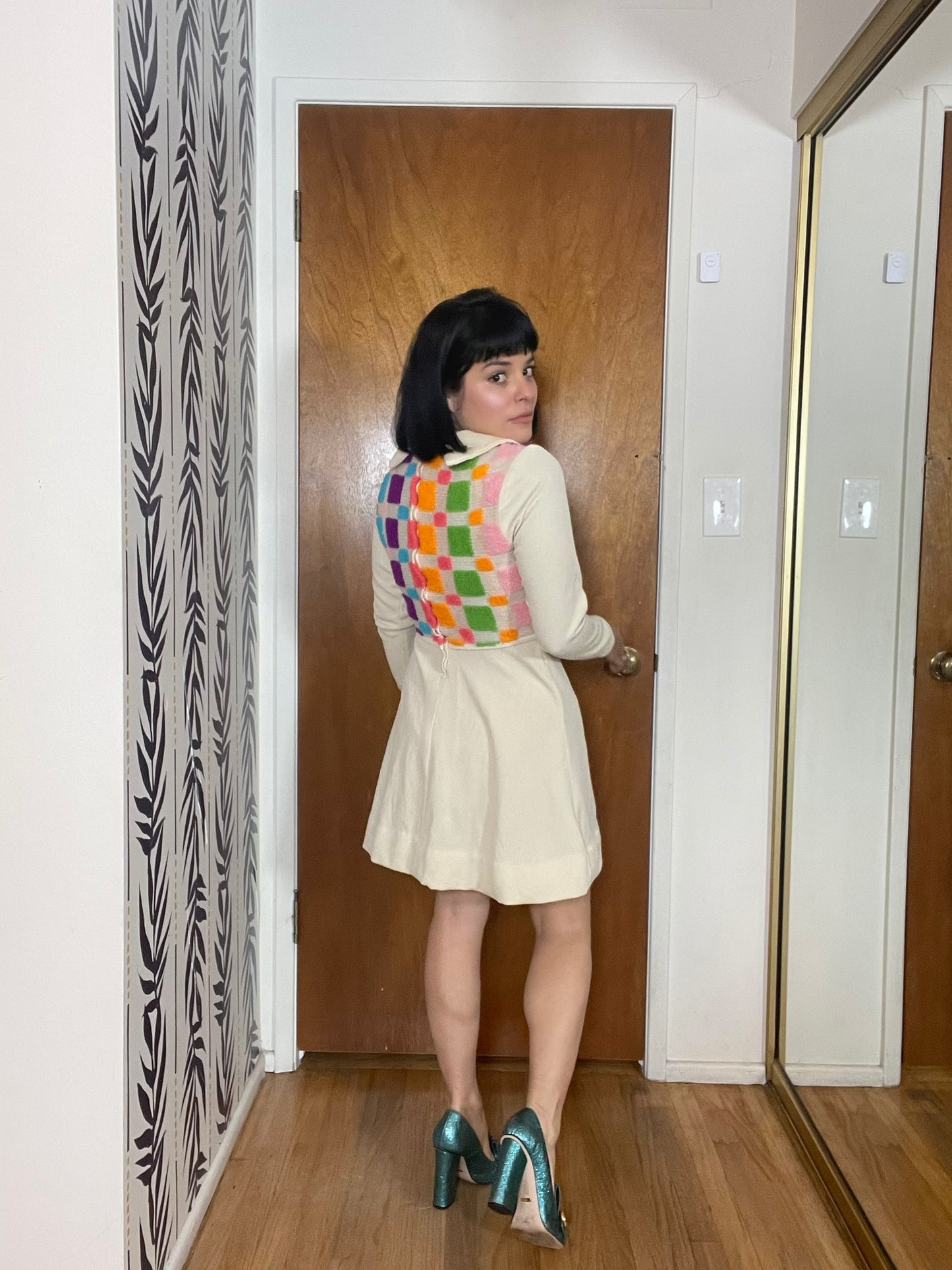 Vintage 60s Textured Bodice Mini Dress - Best Fits Size S-M