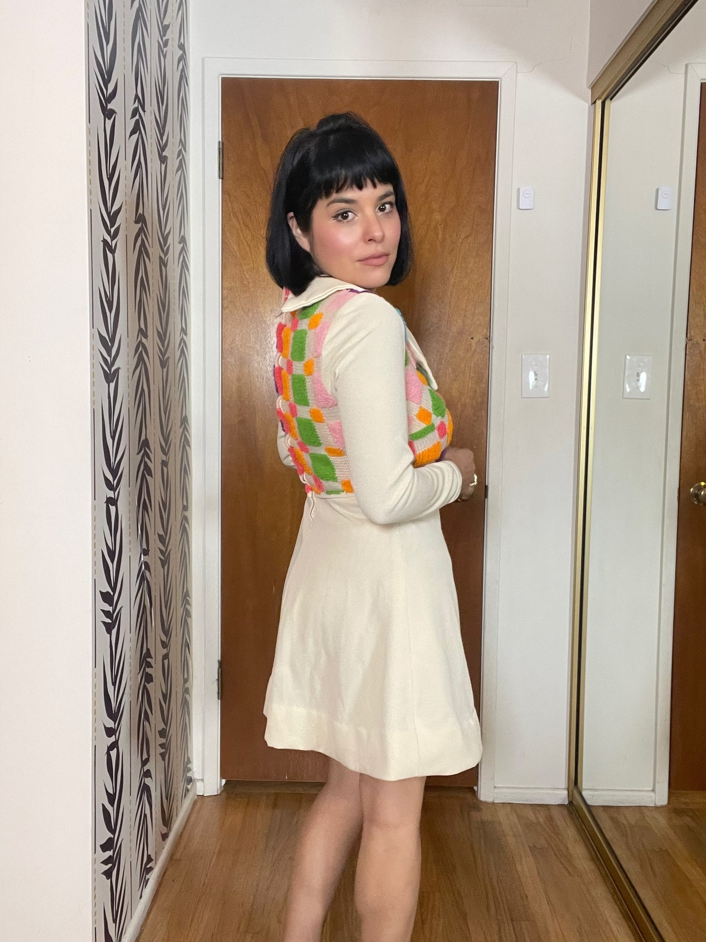 Vintage 60s Textured Bodice Mini Dress - Best Fits Size S-M