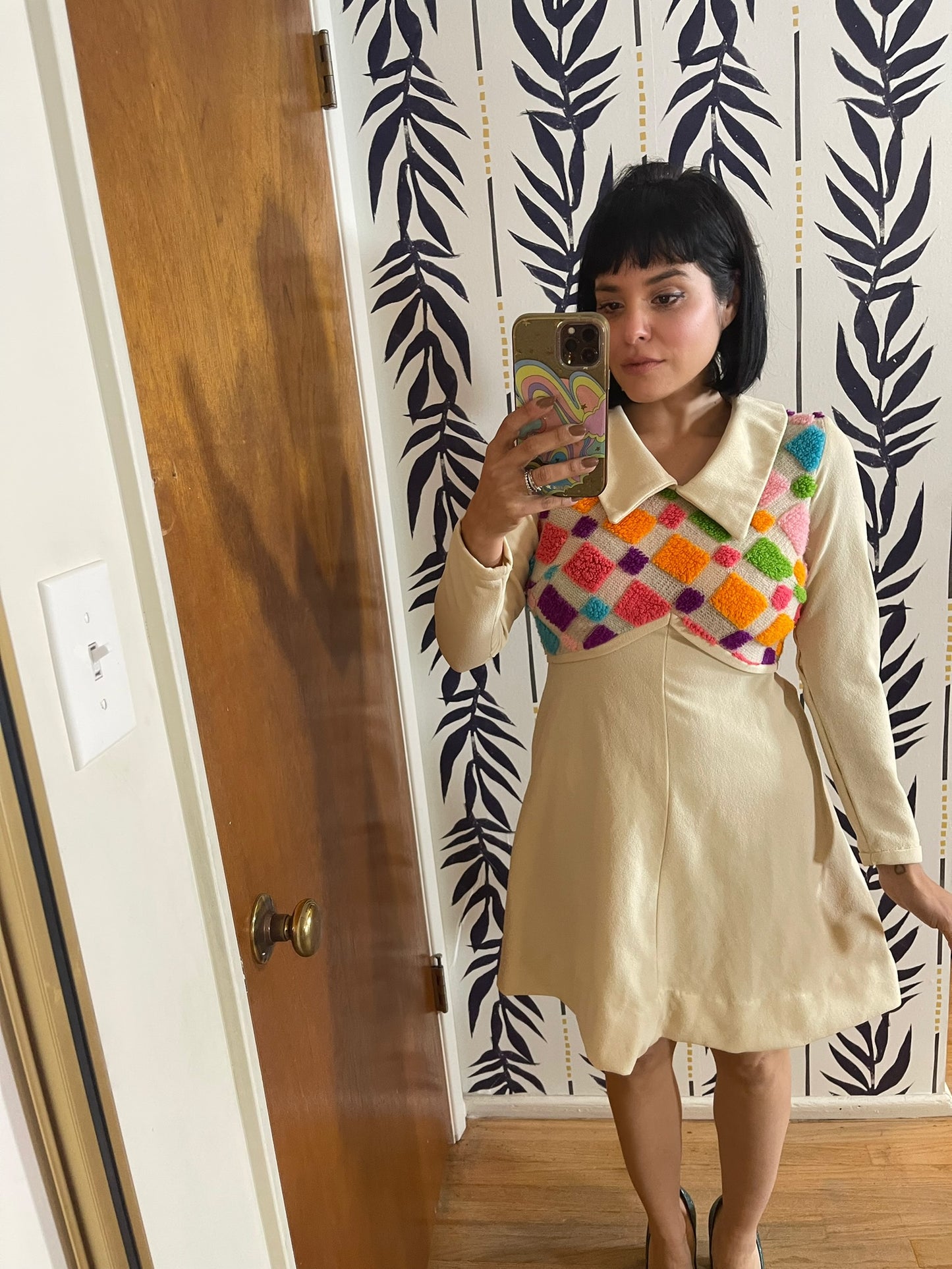 Vintage 60s Textured Bodice Mini Dress - Best Fits Size S-M