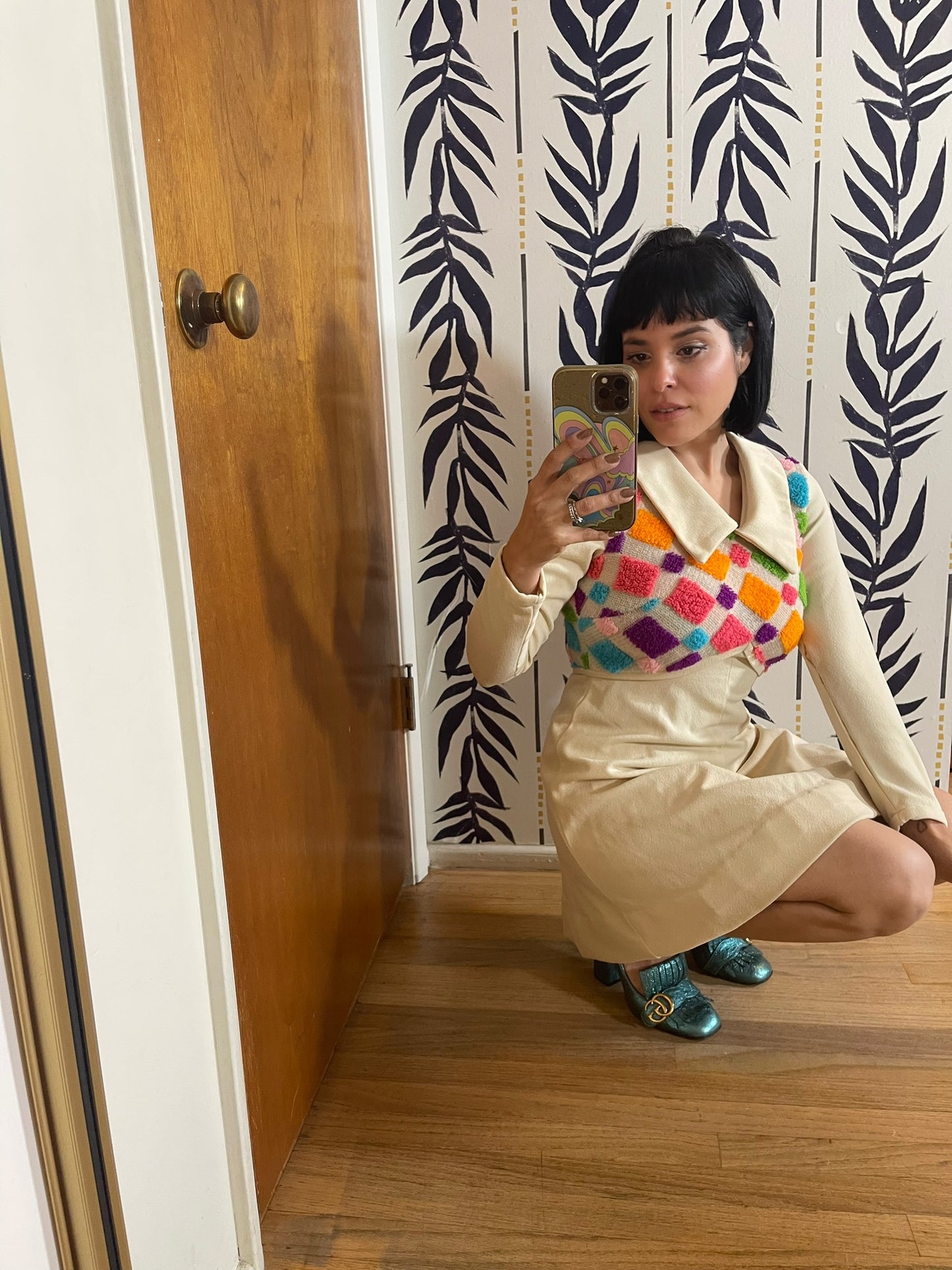 Vintage 60s Textured Bodice Mini Dress - Best Fits Size S-M