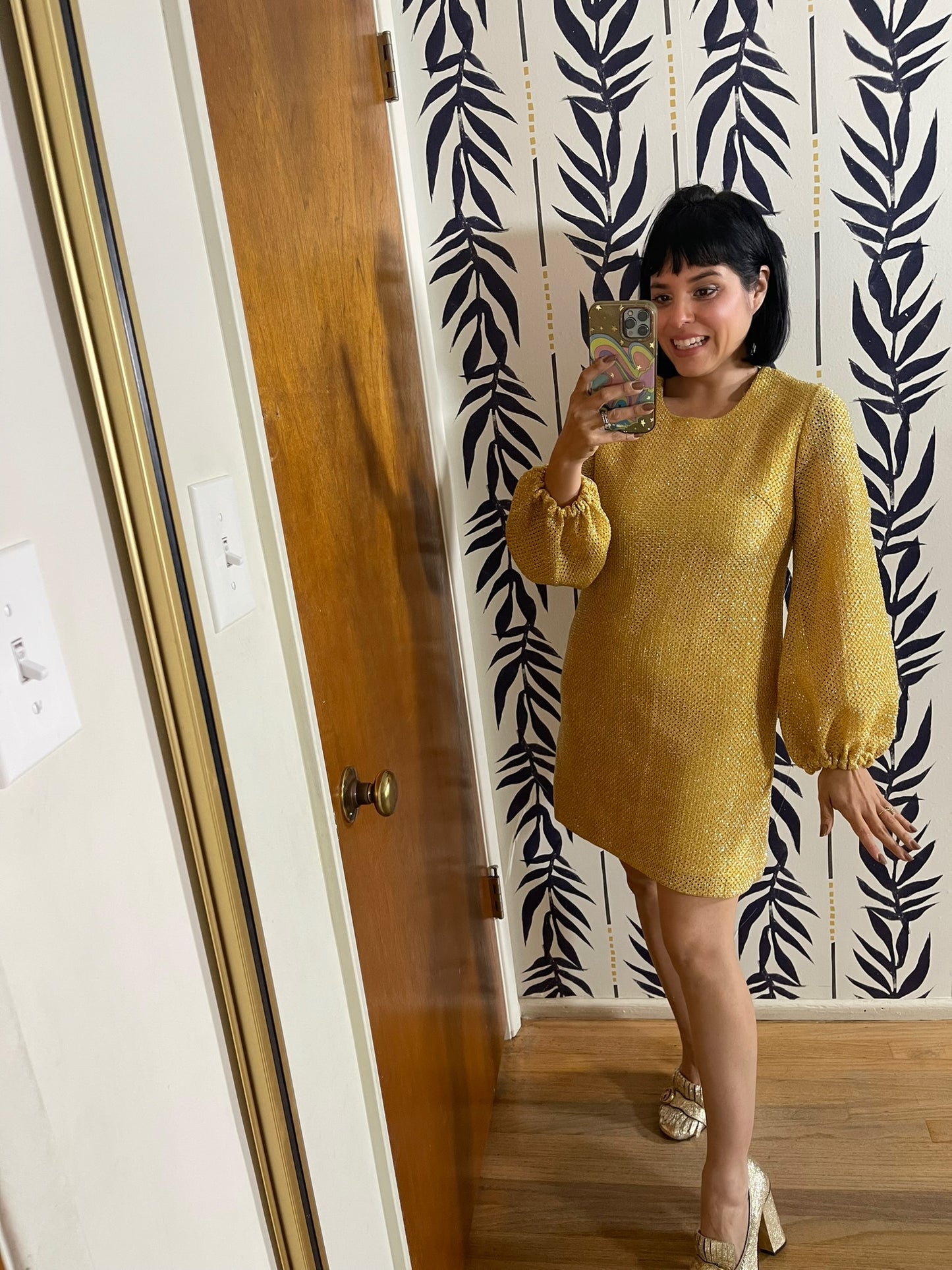 Vintage 60s "Union Ladies Wear" Gold Glittery Dress - Best Fits Size XS-M