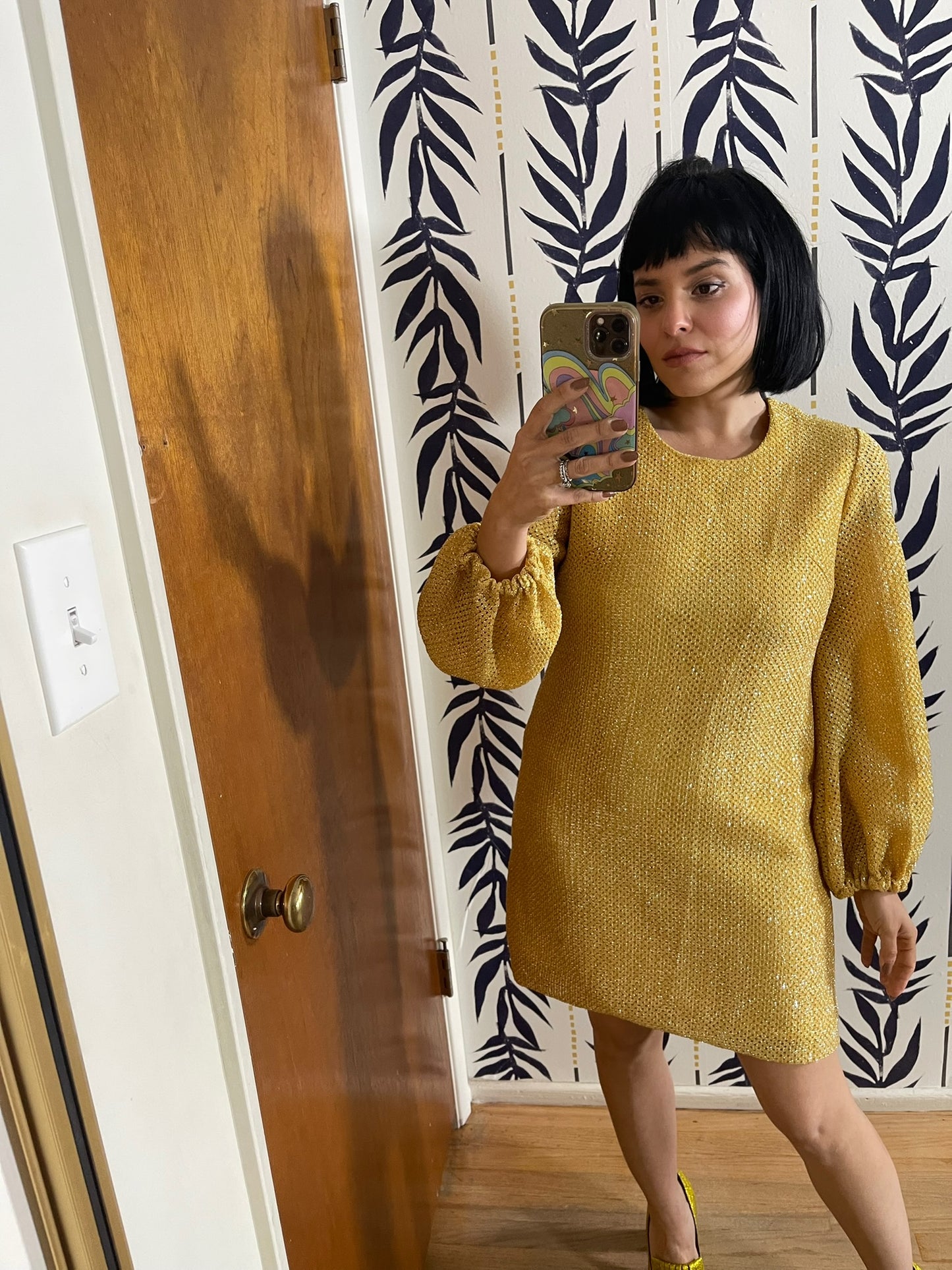 Vintage 60s "Union Ladies Wear" Gold Glittery Dress - Best Fits Size XS-M