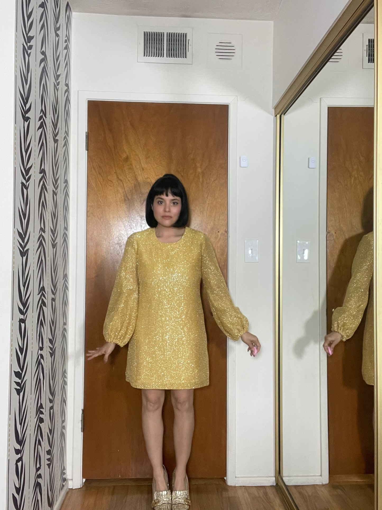 Vintage 60s "Union Ladies Wear" Gold Glittery Dress - Best Fits Size XS-M