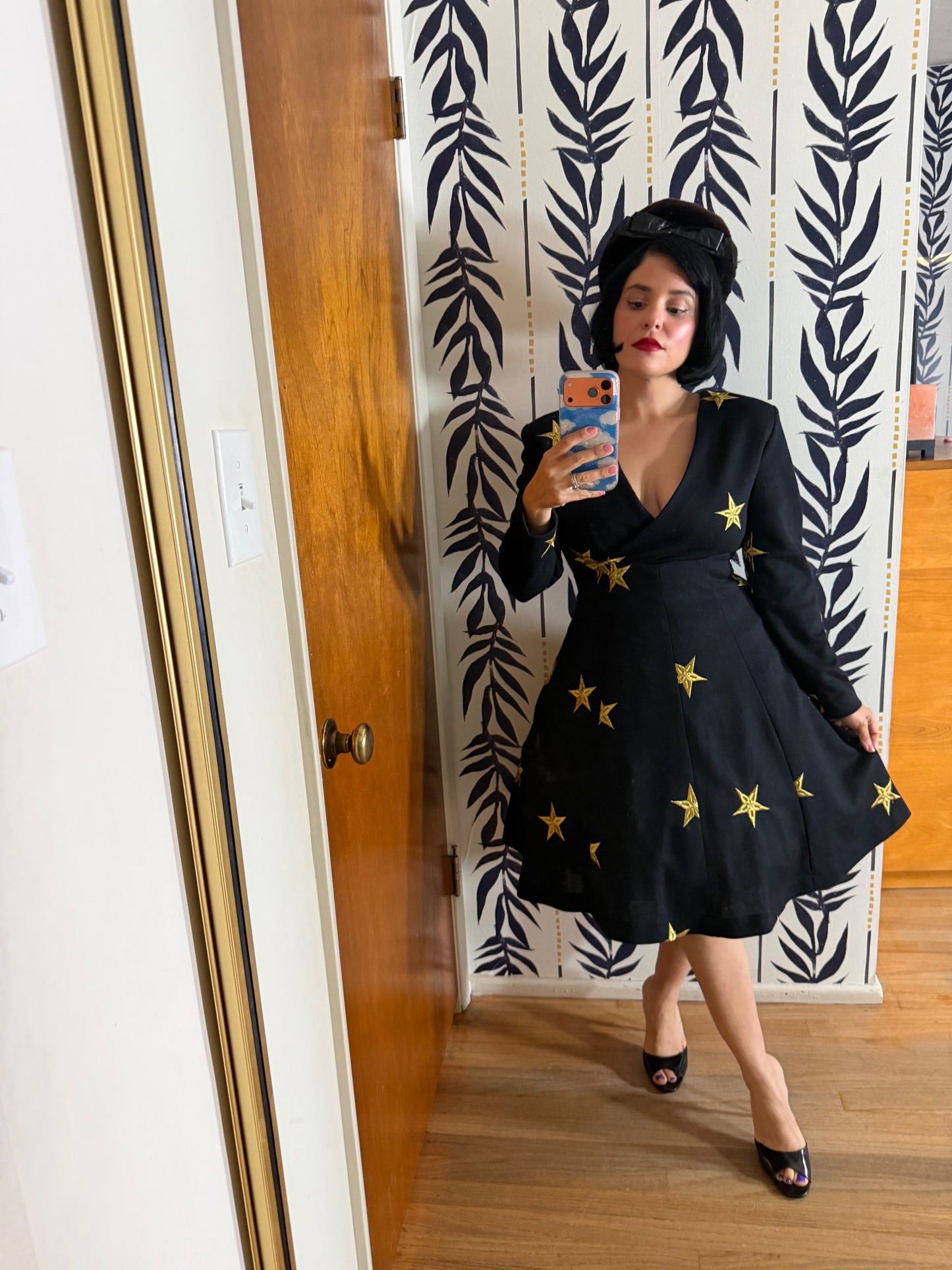 Vintage 80s Meets 50s Star Embroidered Knit Soft Dress XS-SM