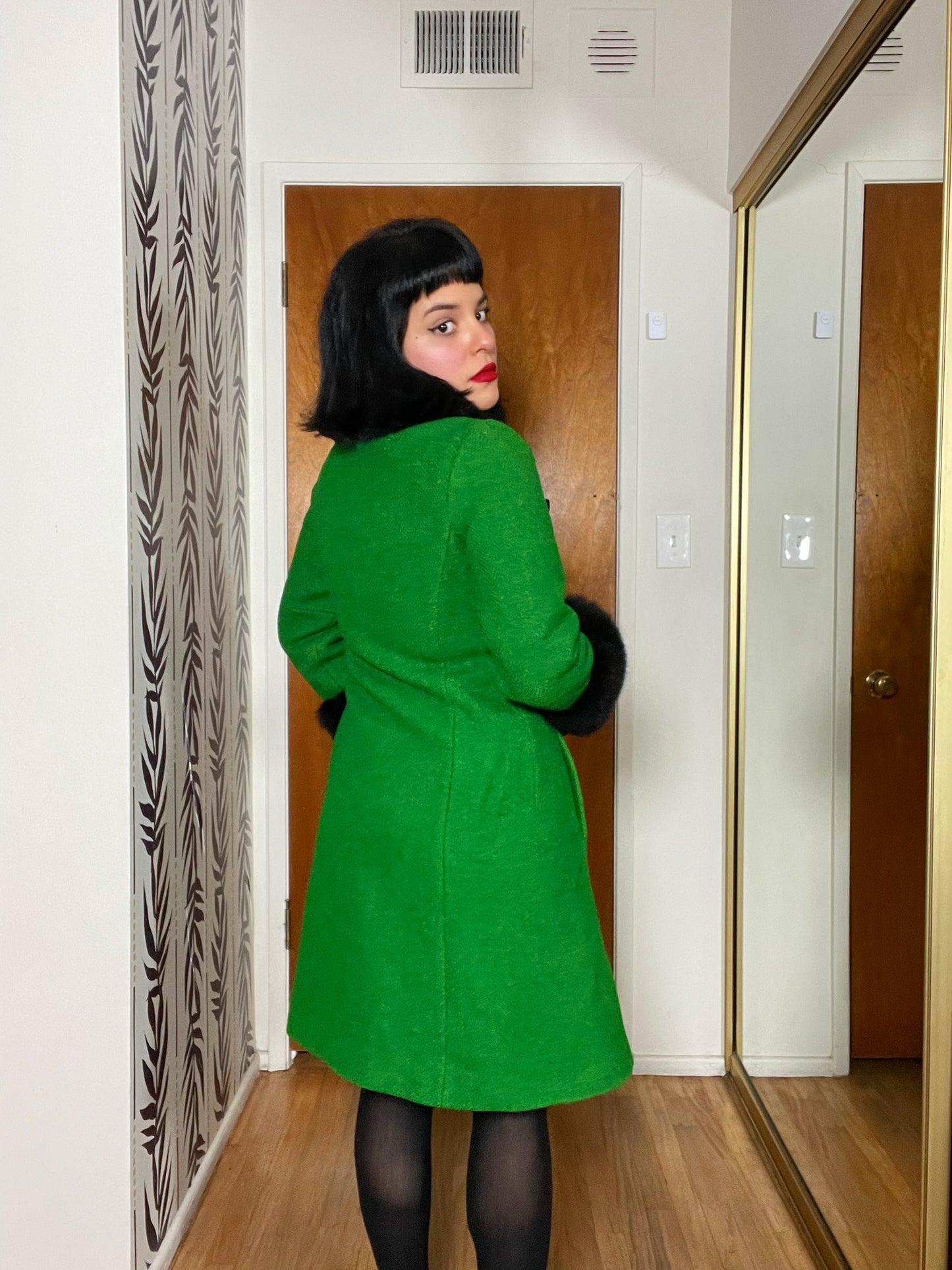 Vintage 60s Mod Green Double Breasted Coat - Best Fits Size XS-S