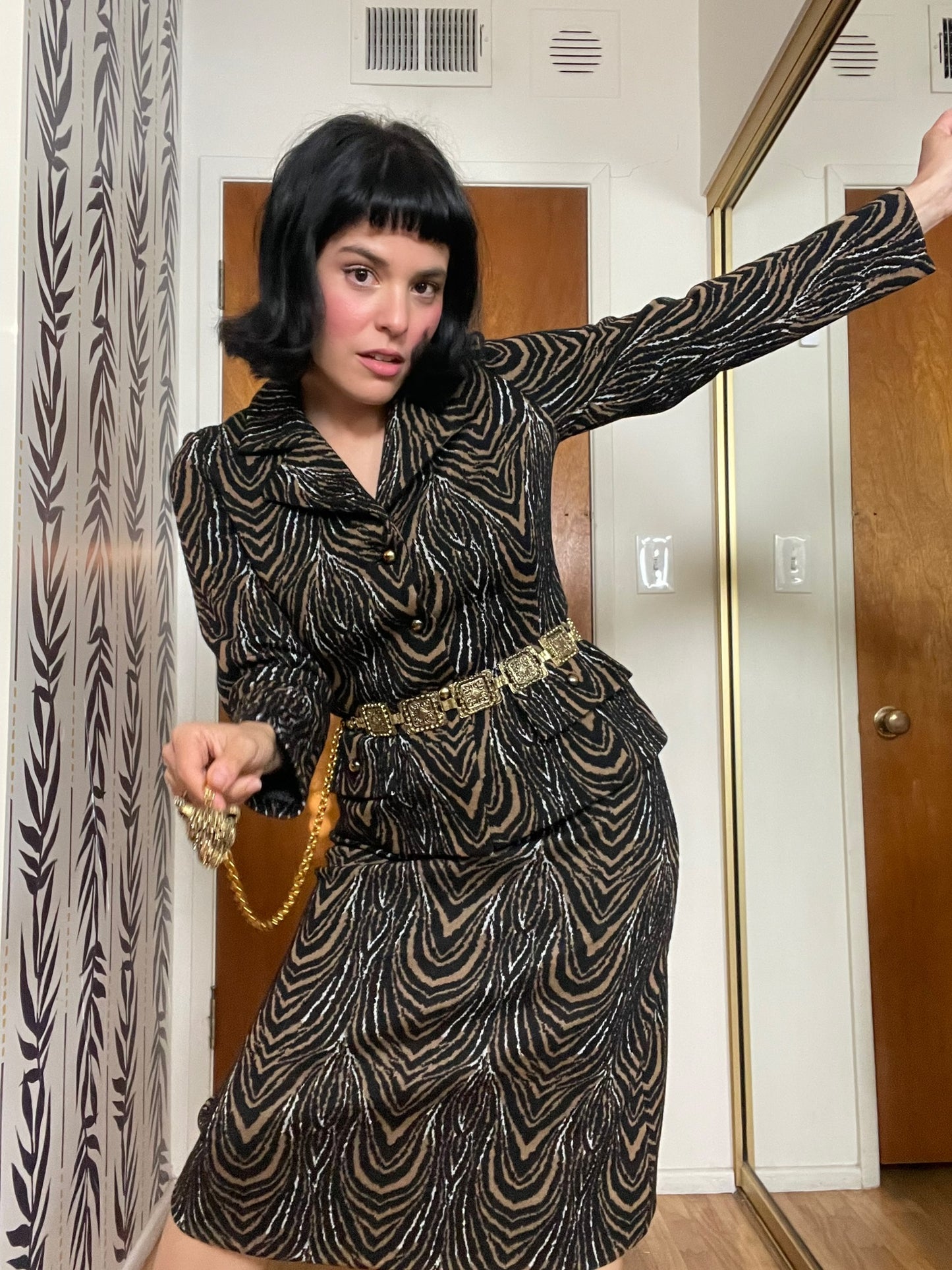 Vintage 60s "Kimberly Knits" Tiger Print 2-Piece Skirt Set - Best Fits Size XS-M