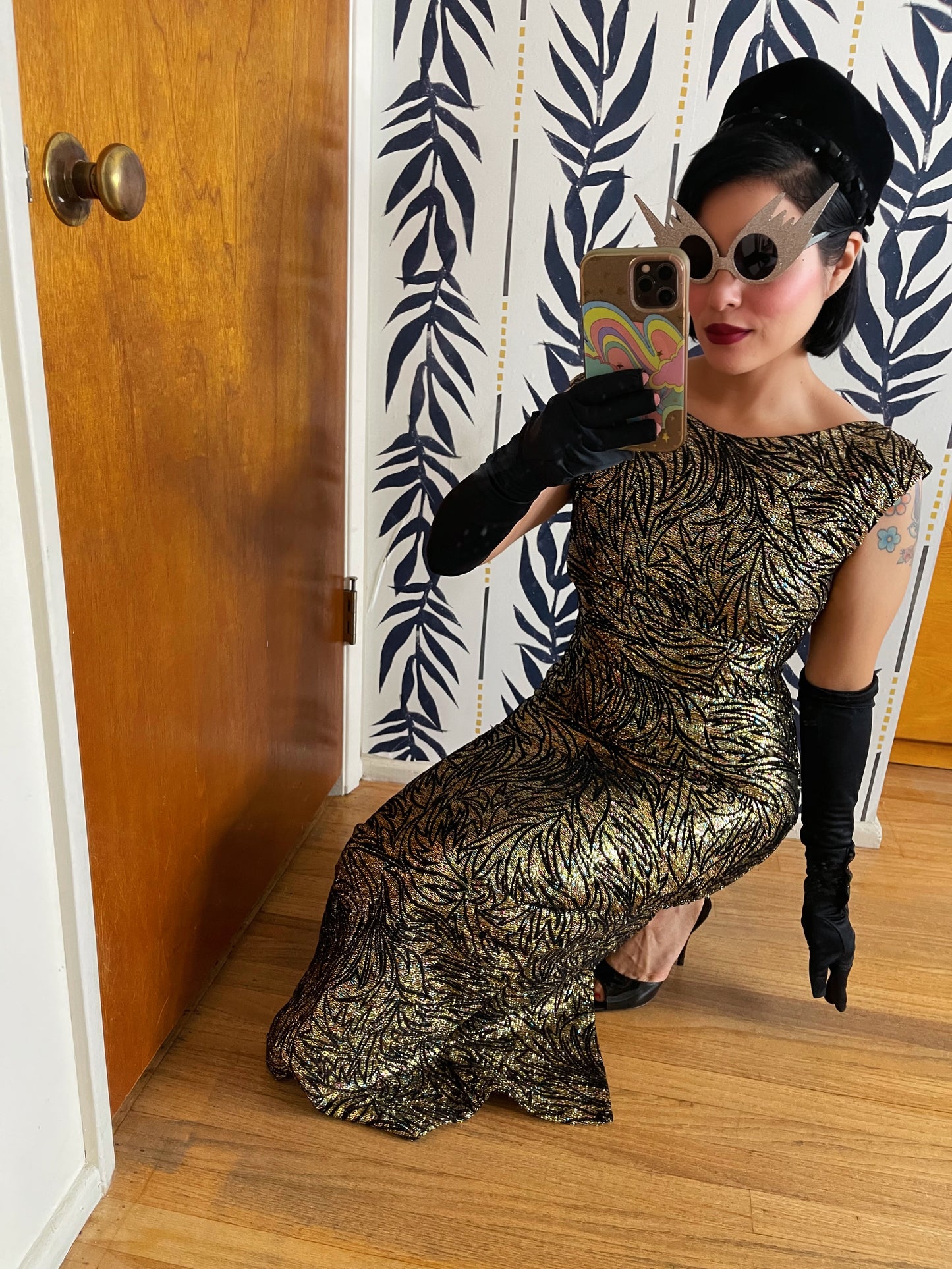 Vintage 80s Meets the 50s/60s Sparkly New Years Eve Abstract Print Maxi Dress Best Fits Sizes S