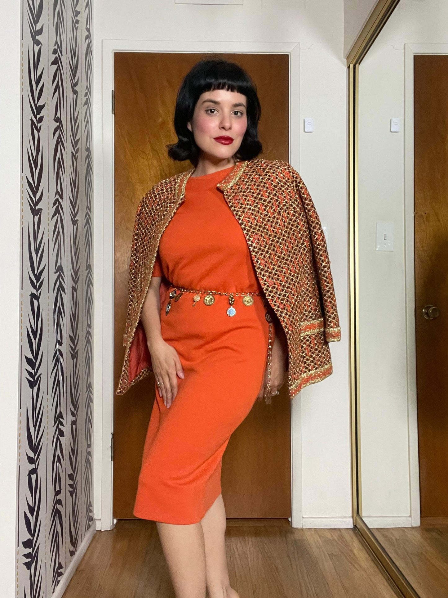 Vintage 60s "Marie-Martine Paris" Orange & Gold Jacket - Best Fits Size XS-M