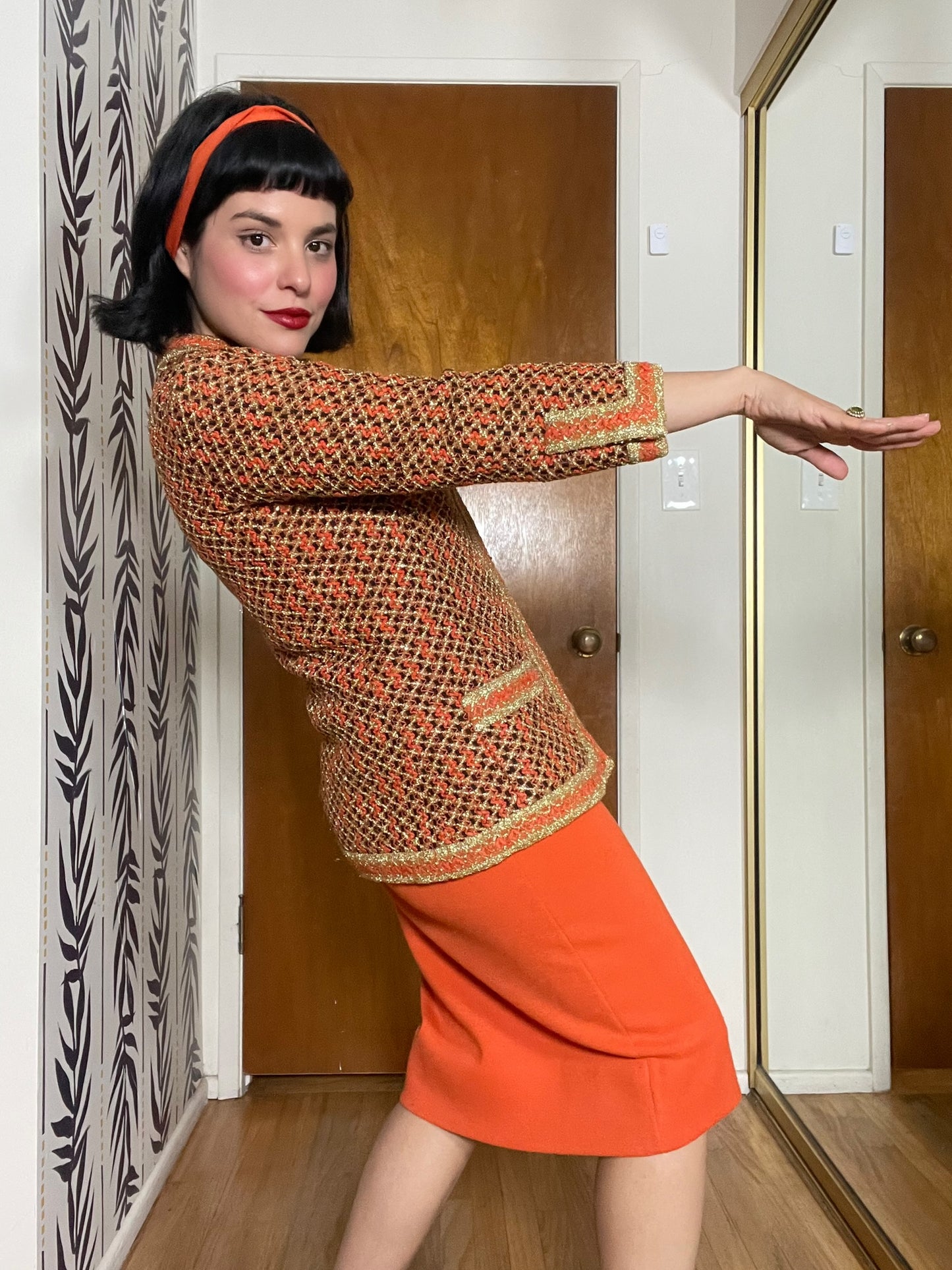 Vintage 60s "Marie-Martine Paris" Orange & Gold Jacket - Best Fits Size XS-M