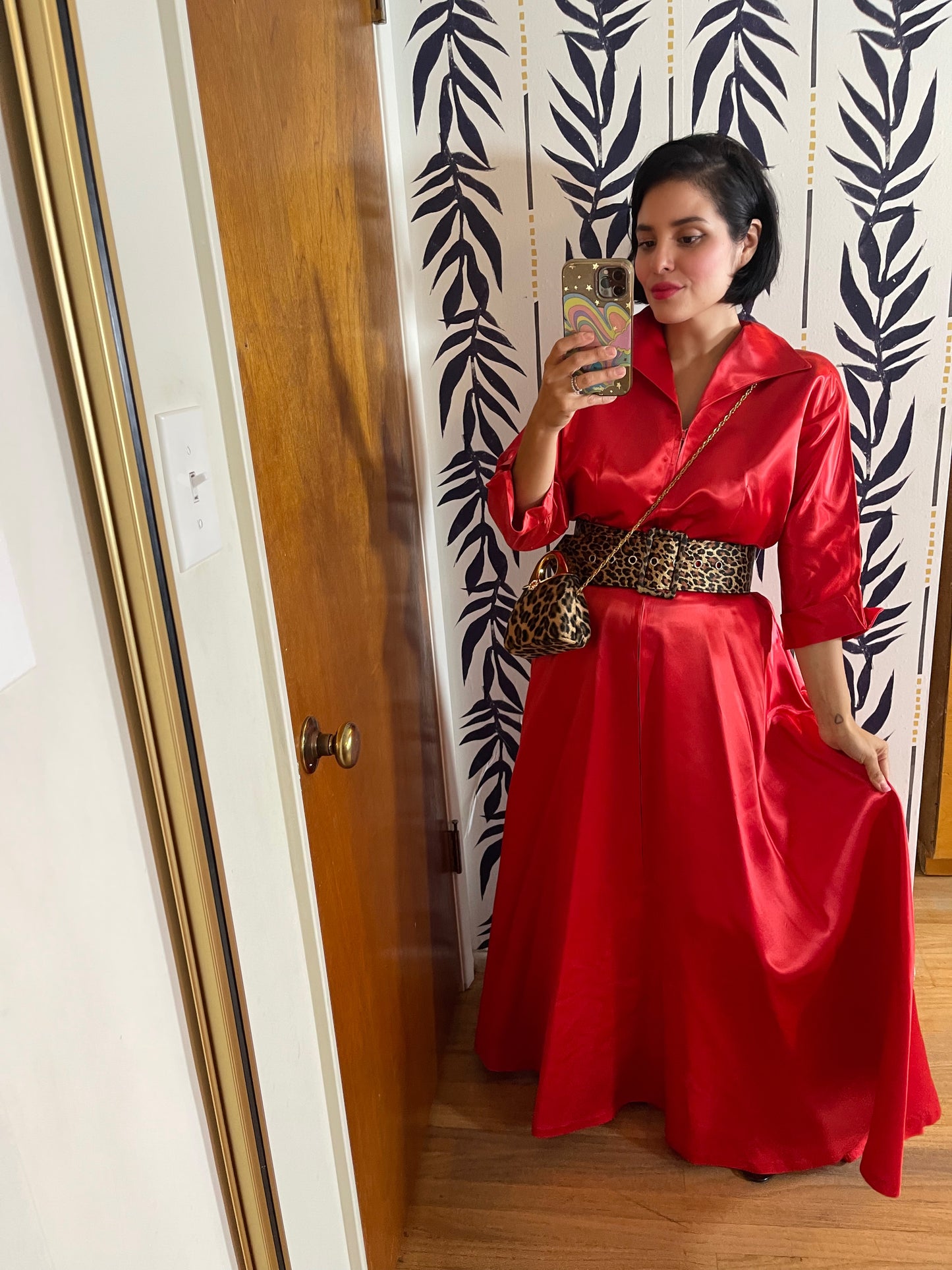 Vintage 40s 50s "Frederick's of Hollywood" Red Satin Dress Best Fits Size S-M