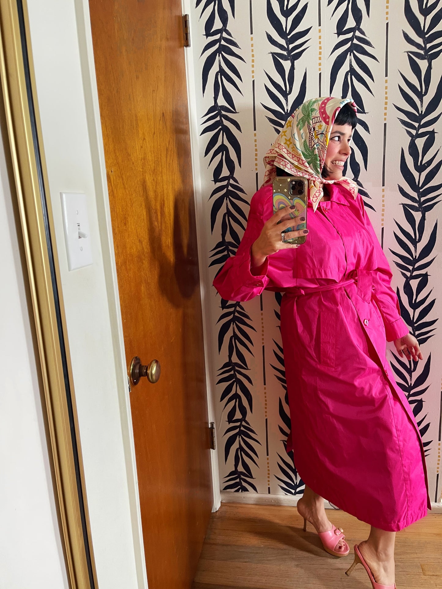 Vintage 80s Hot Pink Trench Coat - Fits Most Sizes