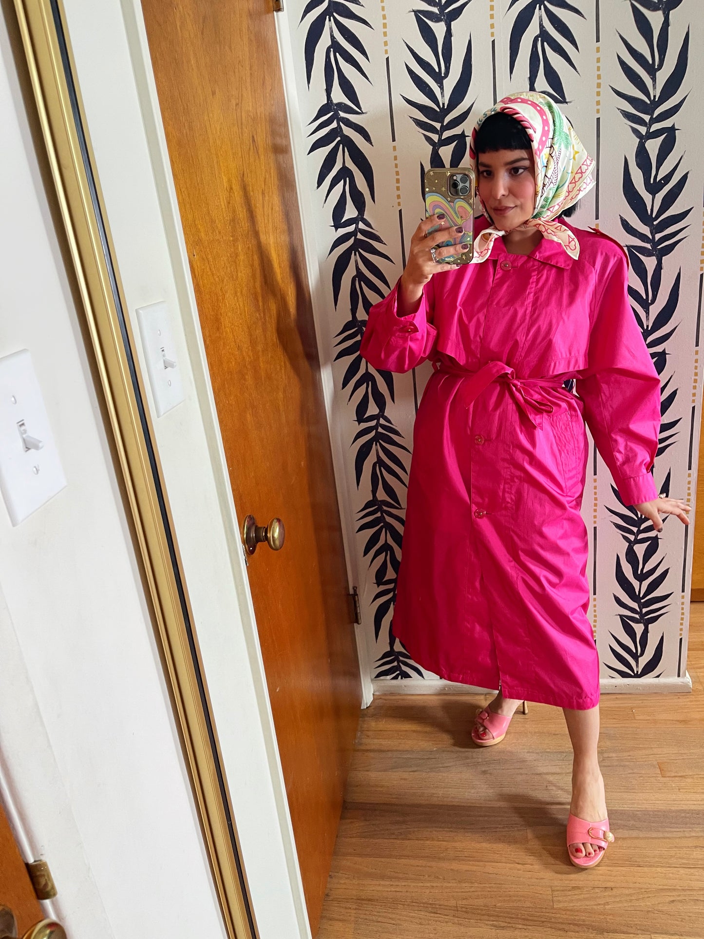 Vintage 80s Hot Pink Trench Coat - Fits Most Sizes