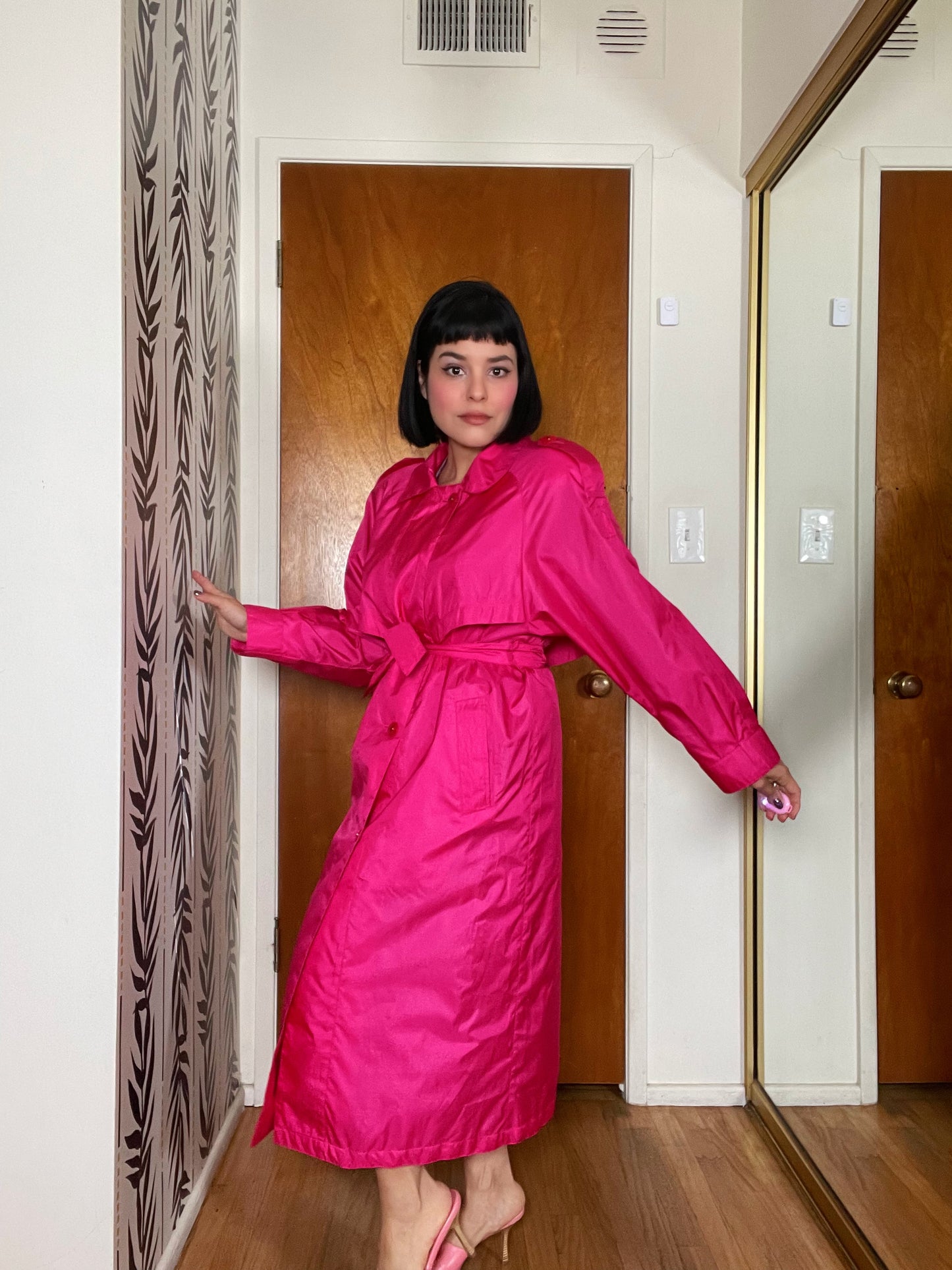 Vintage 80s Hot Pink Trench Coat - Fits Most Sizes