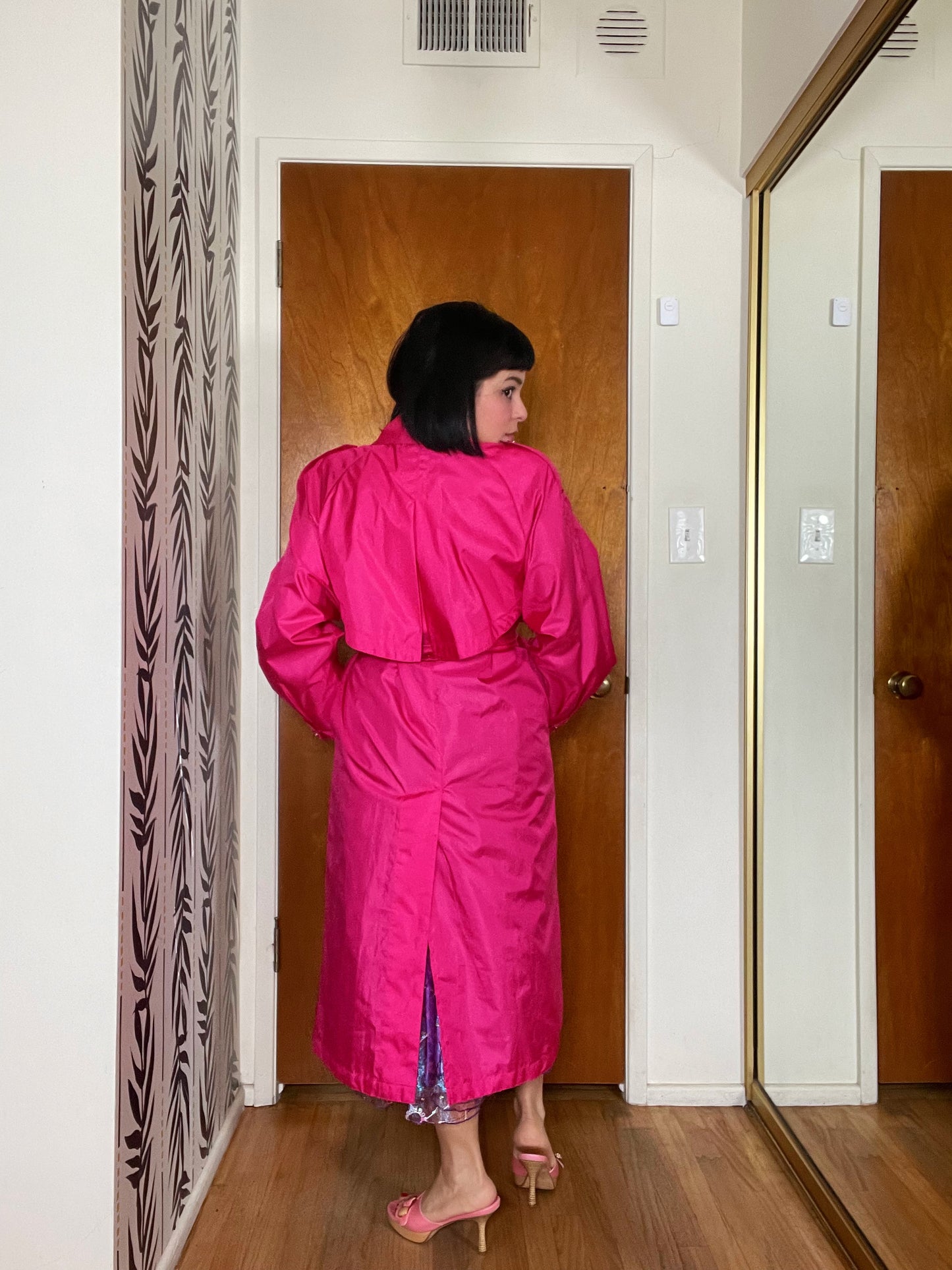 Vintage 80s Hot Pink Trench Coat - Fits Most Sizes
