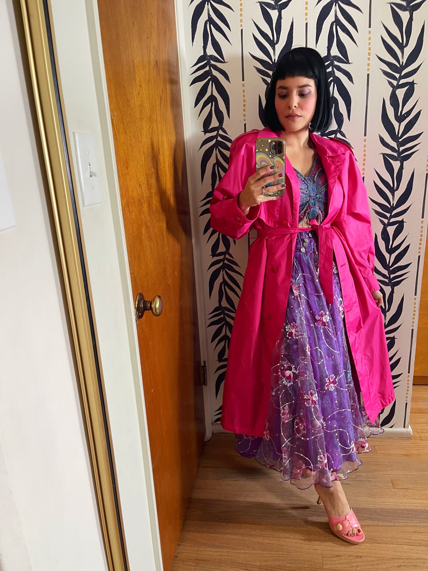 Vintage 80s Hot Pink Trench Coat - Fits Most Sizes
