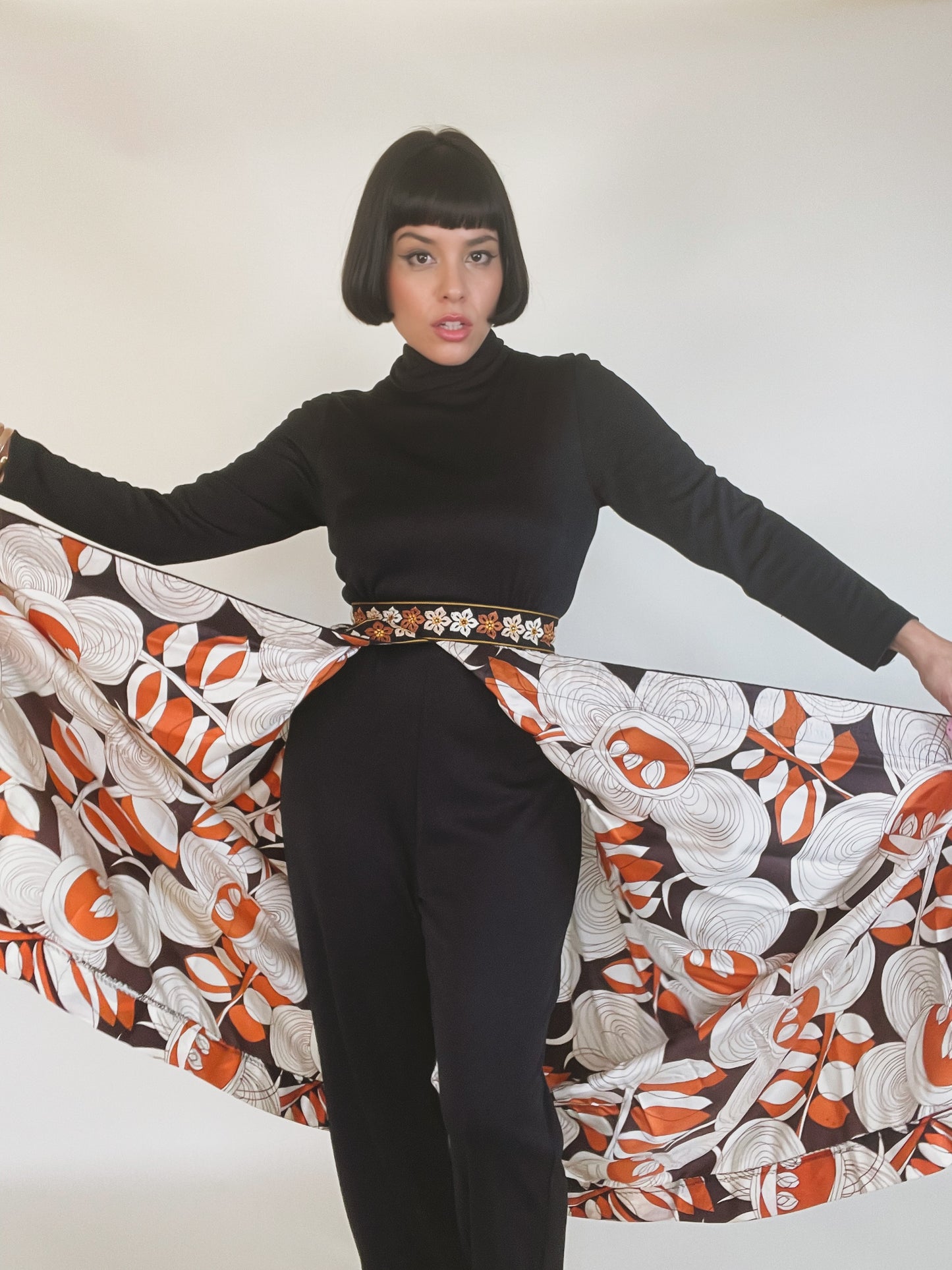 Vintage 60s / 70s Hostess Embroidered Trim Jumpsuit Fits XS-SM